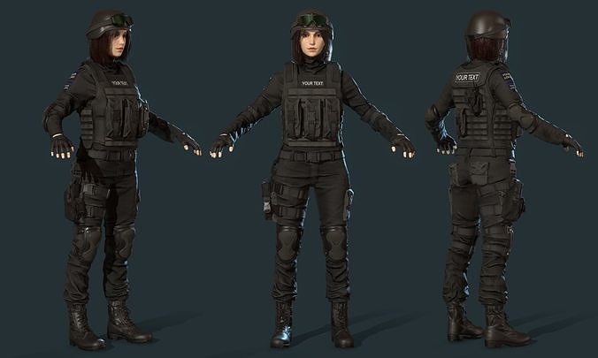 Police Special Force Girl Low-poly 3D model