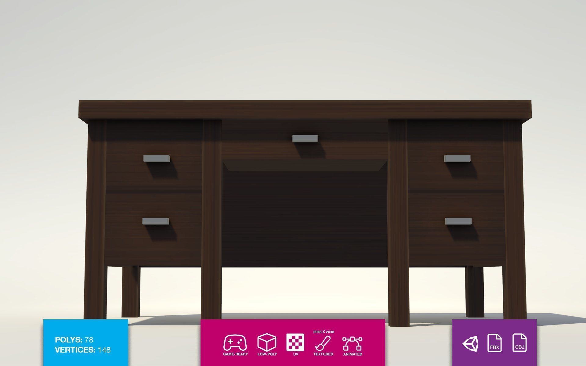 Vintage Desk - No 1 Low-poly 3D model_1