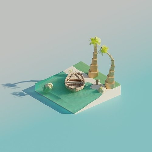 Island sea and bridge 3D model