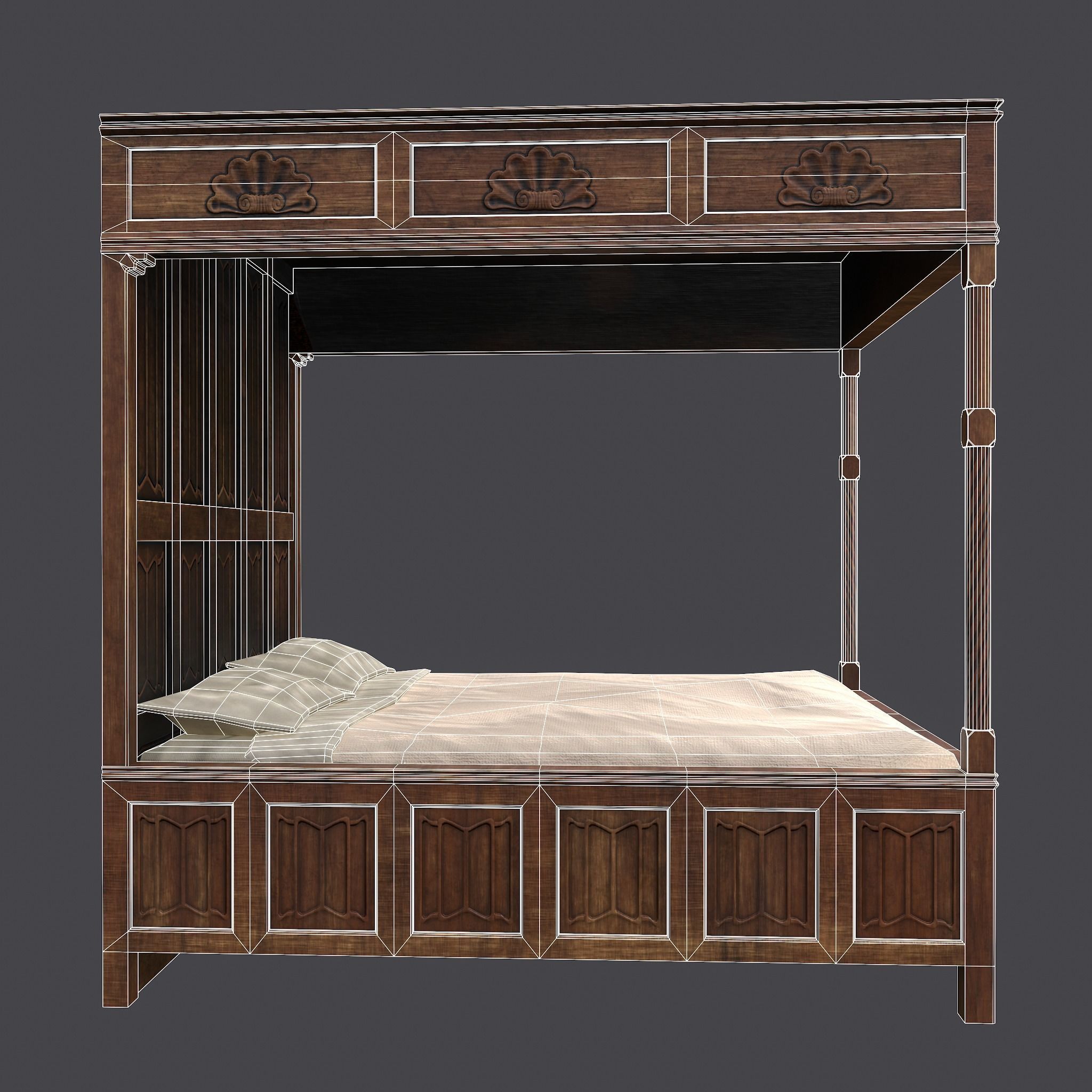 Medieval Elegant Bed Low-poly 3D model_24