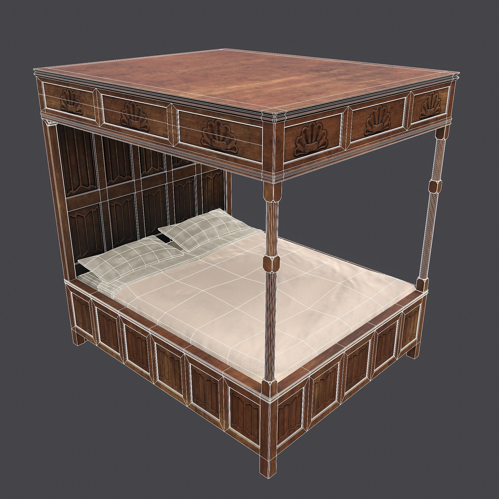 Medieval Elegant Bed Low-poly 3D model_31