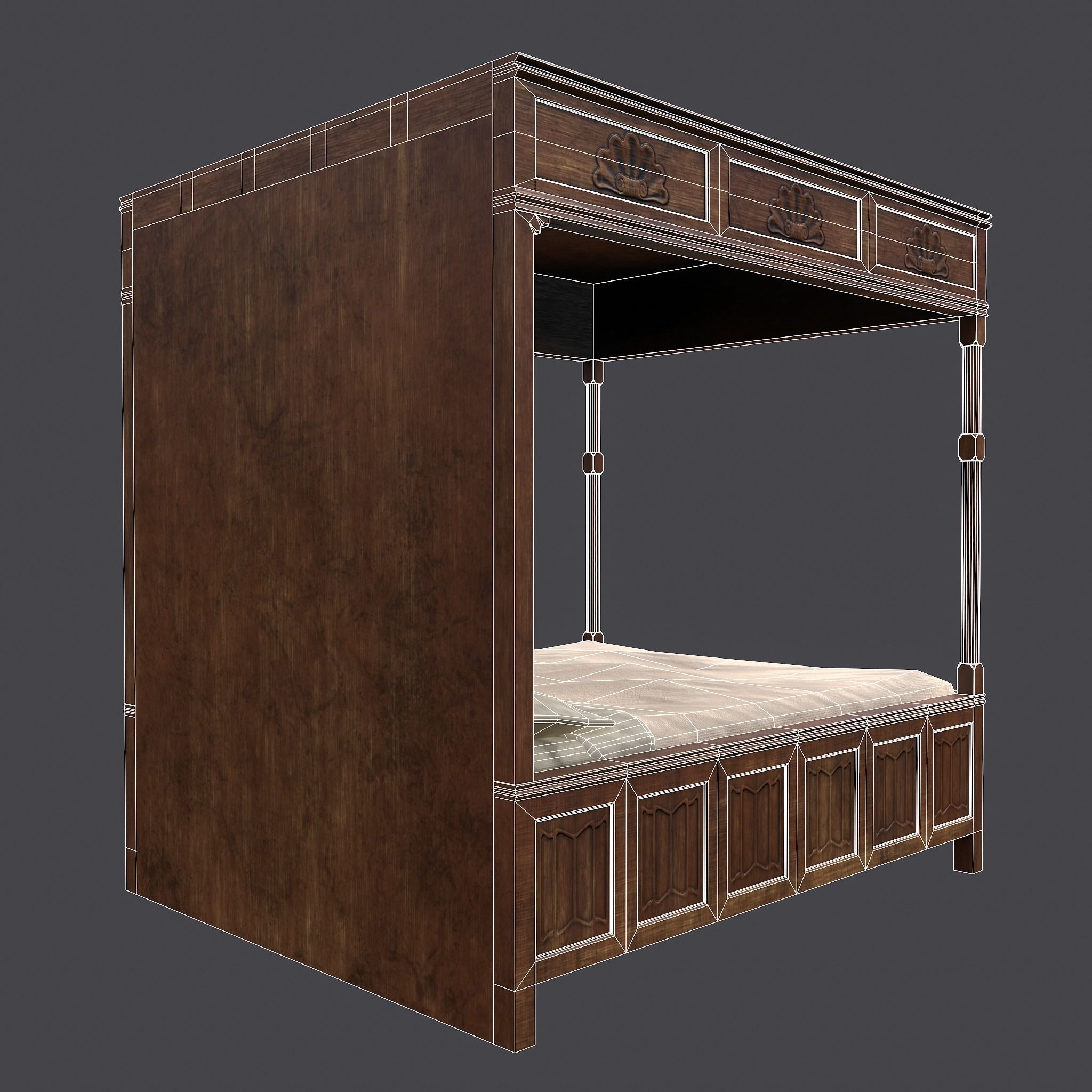 Medieval Elegant Bed Low-poly 3D model_30
