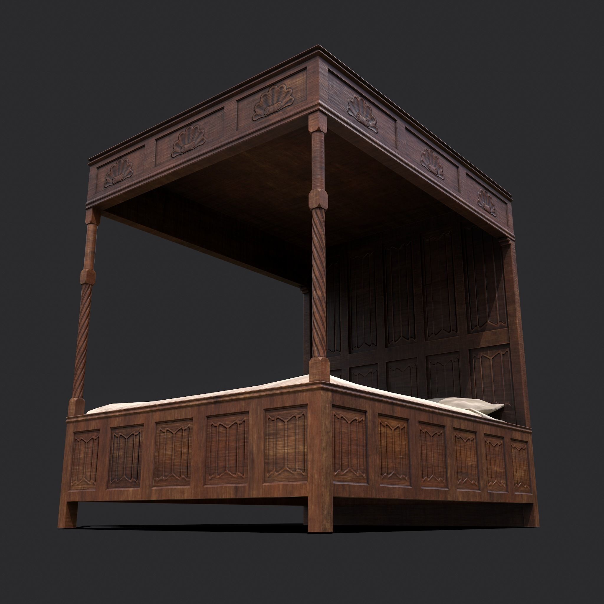 Medieval Elegant Bed Low-poly 3D model_12
