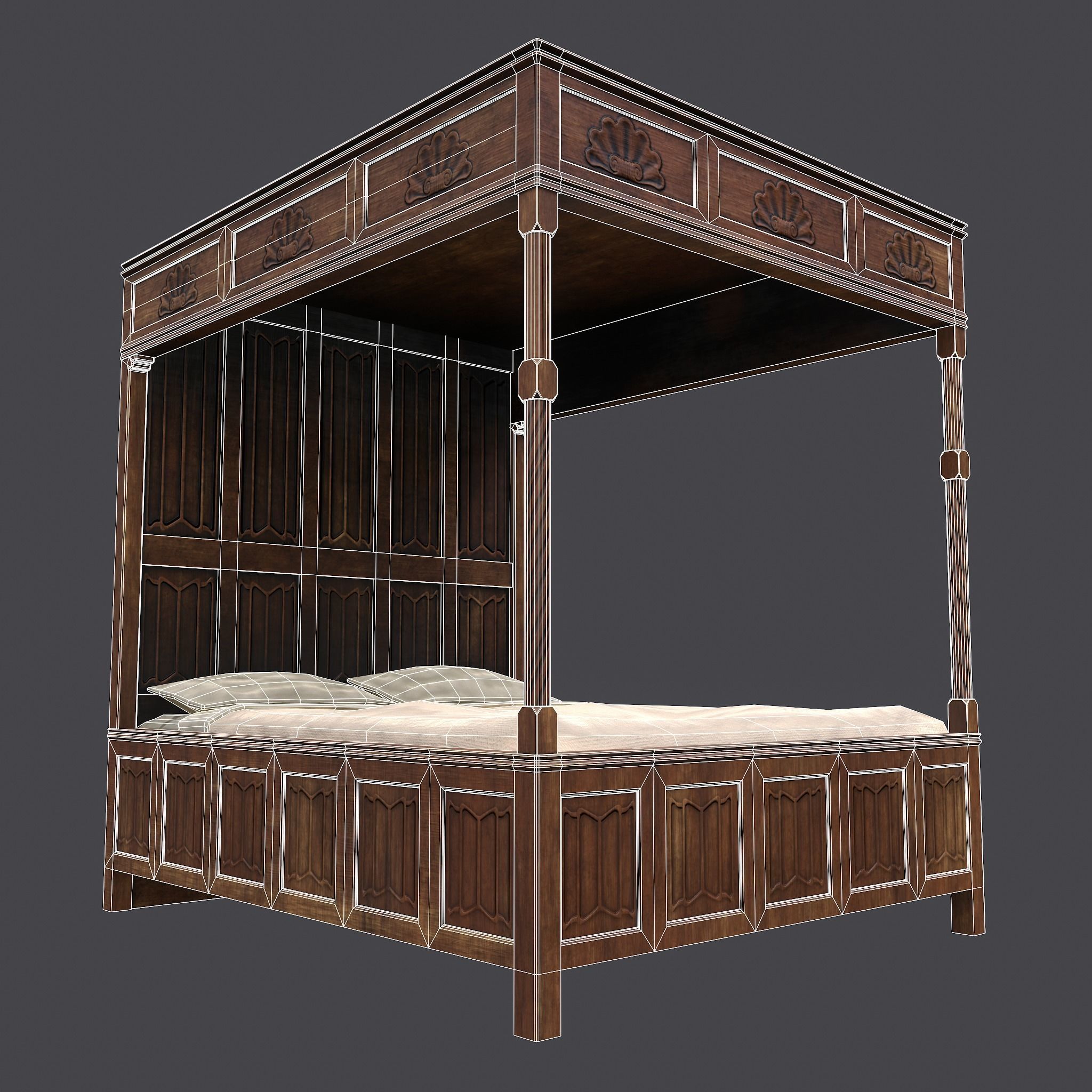 Medieval Elegant Bed Low-poly 3D model_26