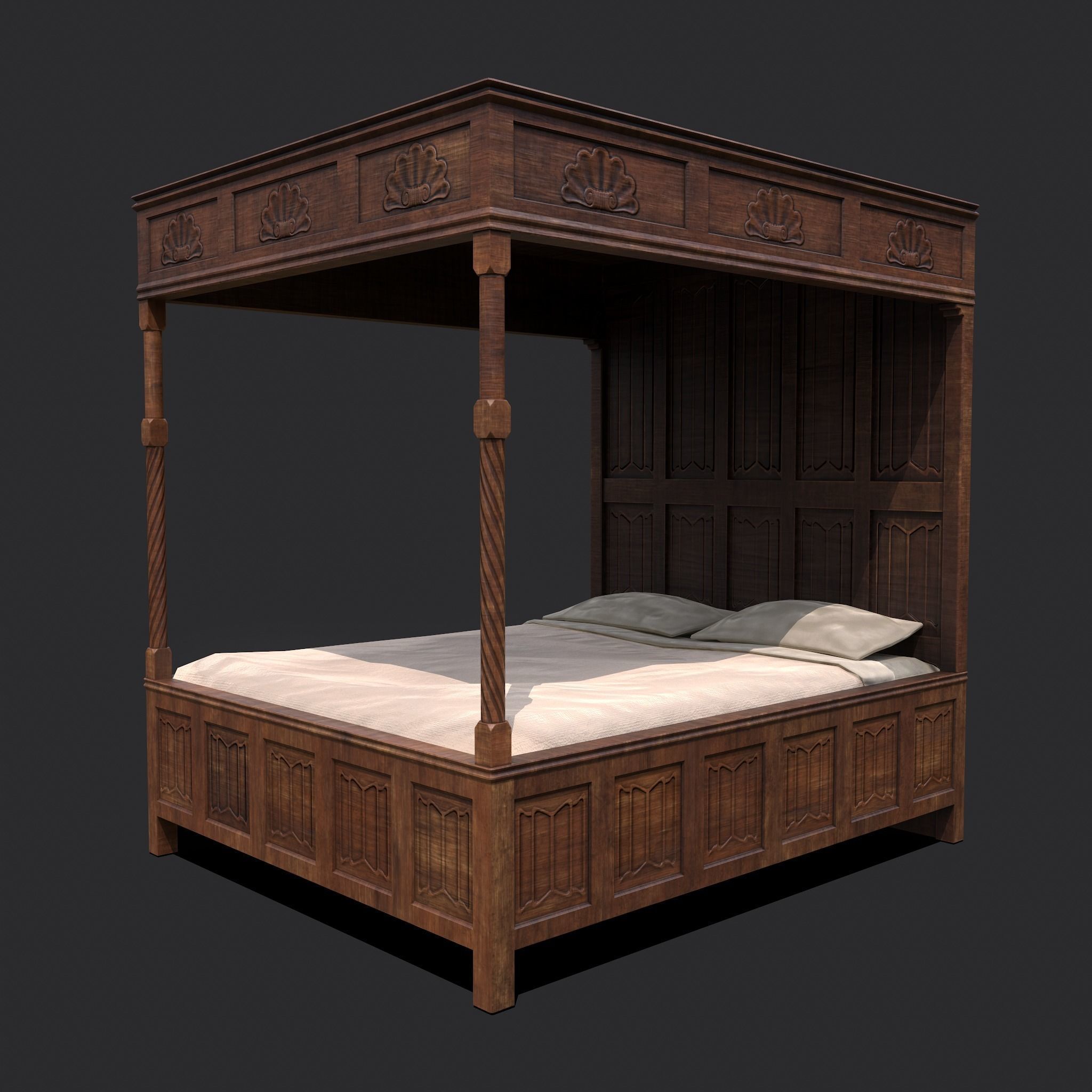 Medieval Elegant Bed Low-poly 3D model_15