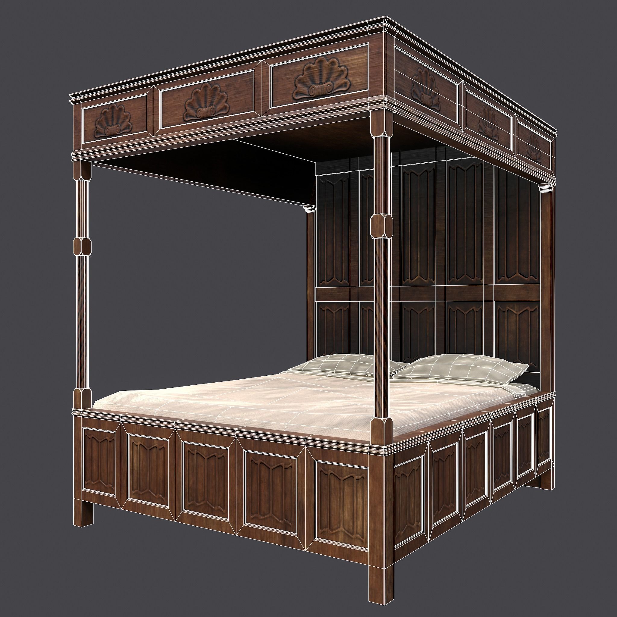 Medieval Elegant Bed Low-poly 3D model_23