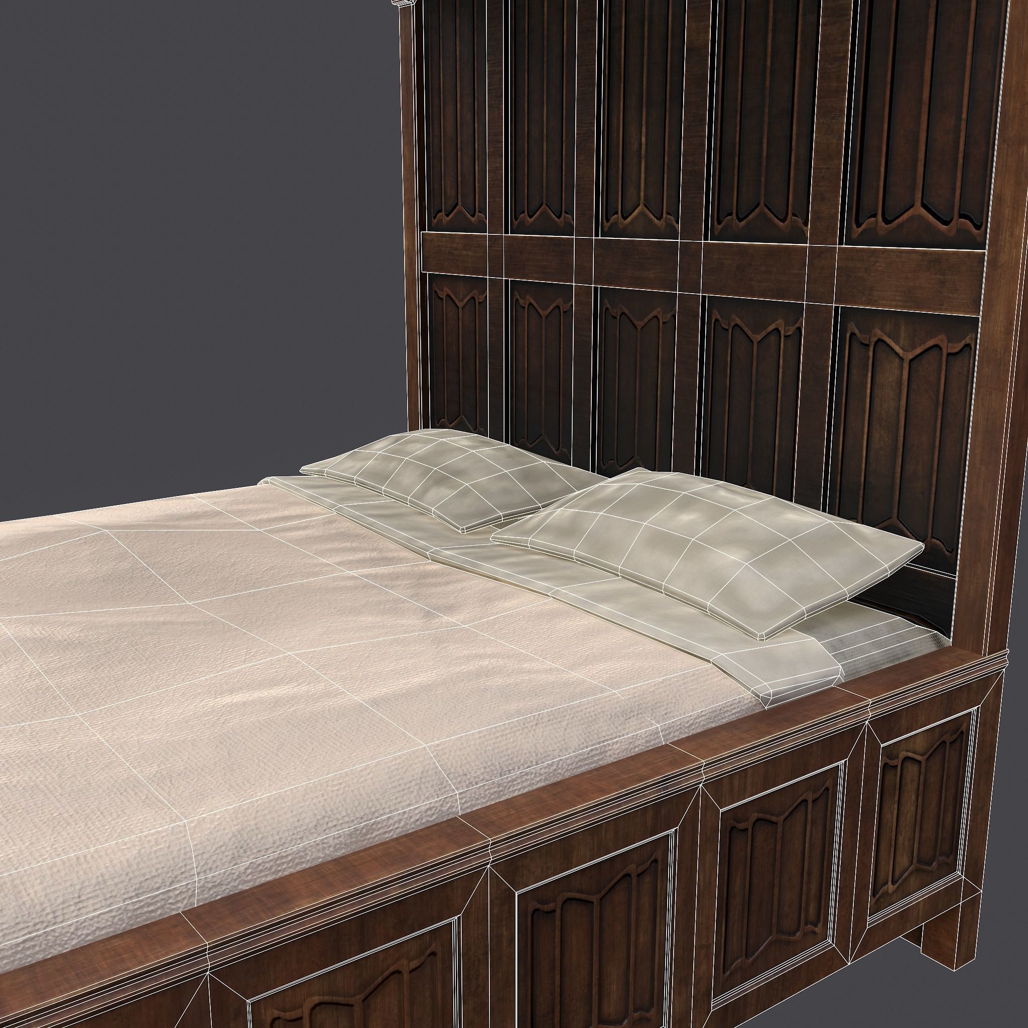 Medieval Elegant Bed Low-poly 3D model_27