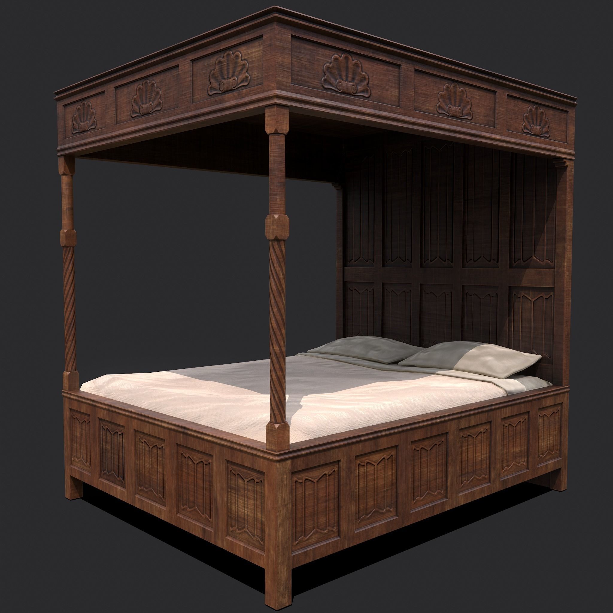 Medieval Elegant Bed Low-poly 3D model_14