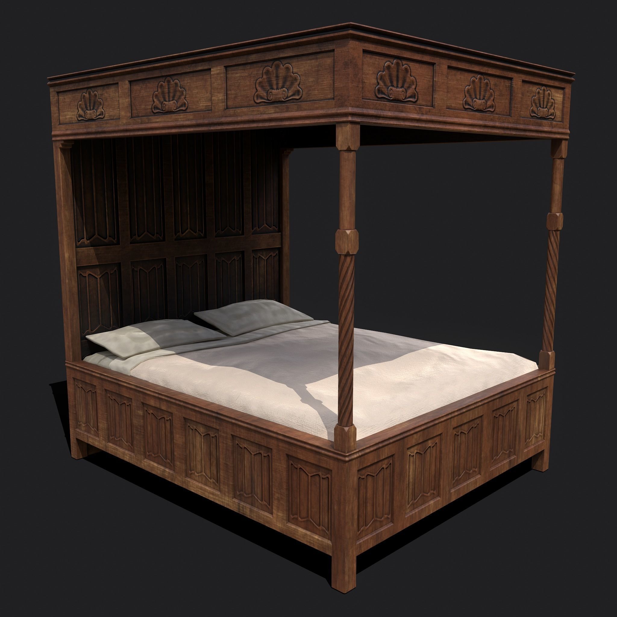 Medieval Elegant Bed Low-poly 3D model_19
