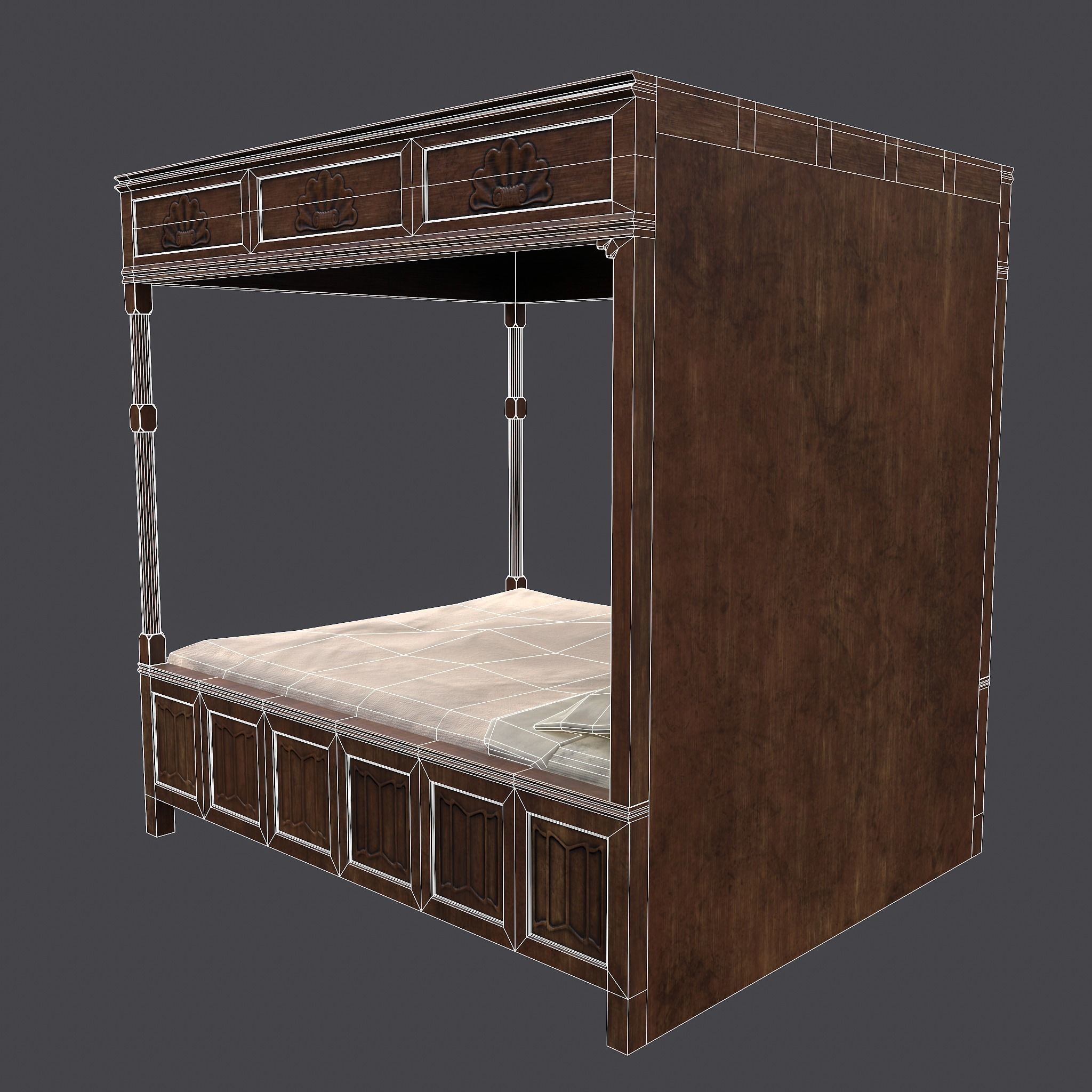 Medieval Elegant Bed Low-poly 3D model_28