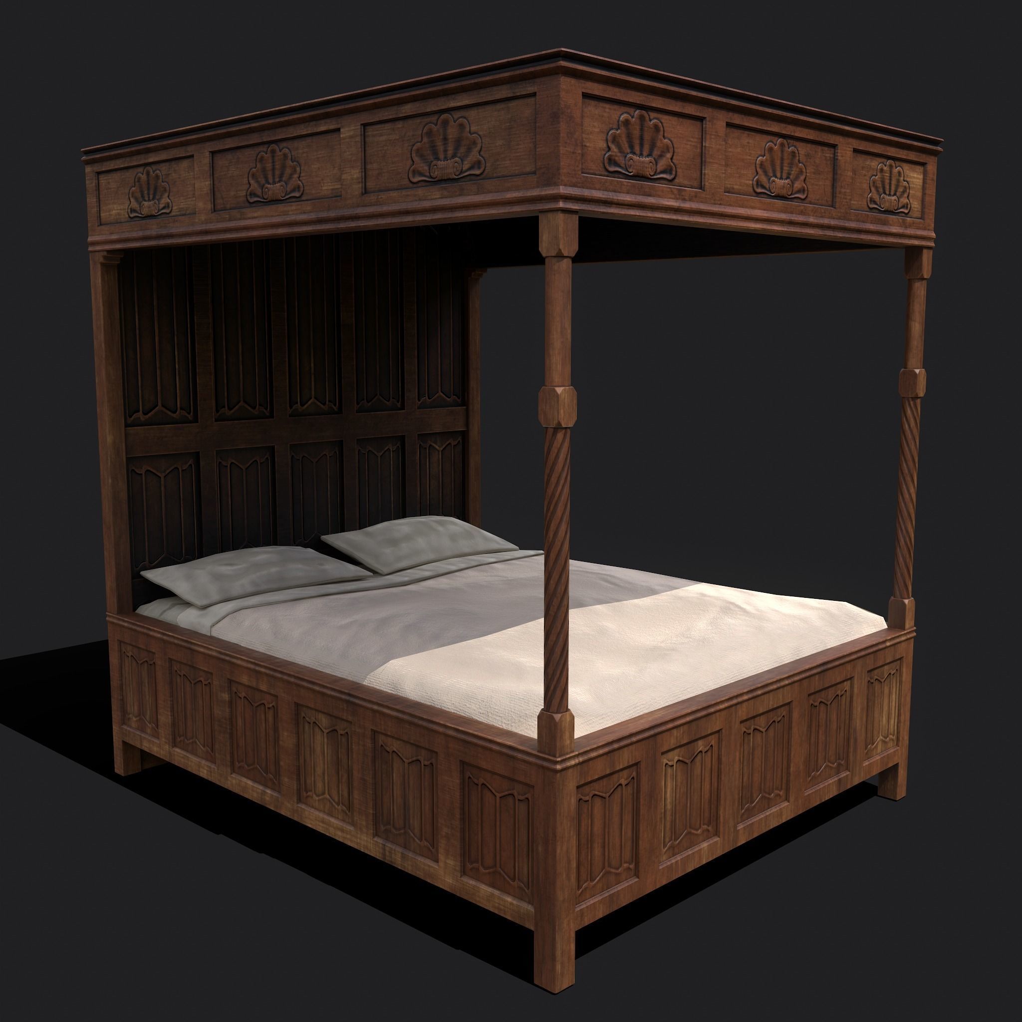 Medieval Elegant Bed Low-poly 3D model_16