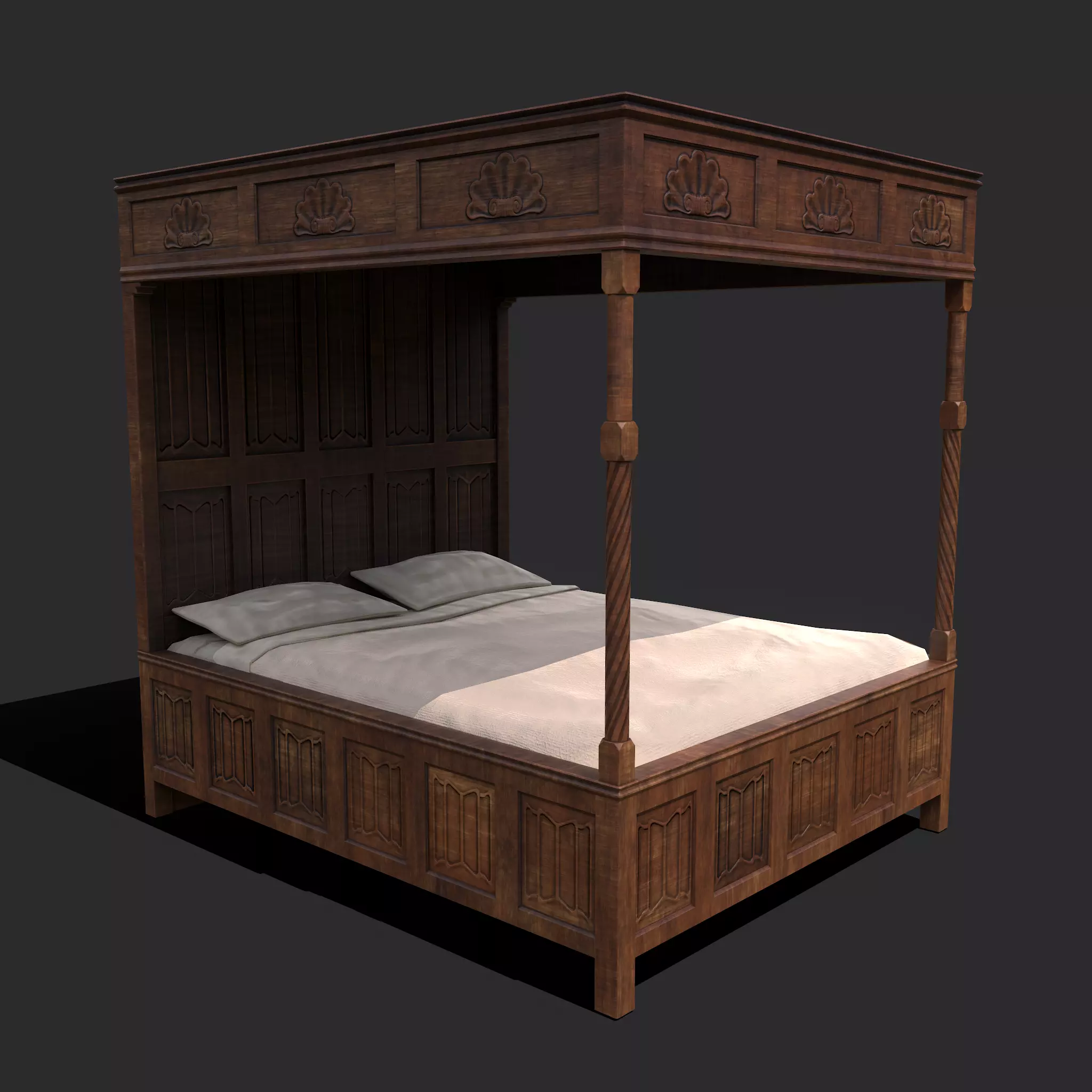 Medieval Elegant Bed Low-poly 3D model_0