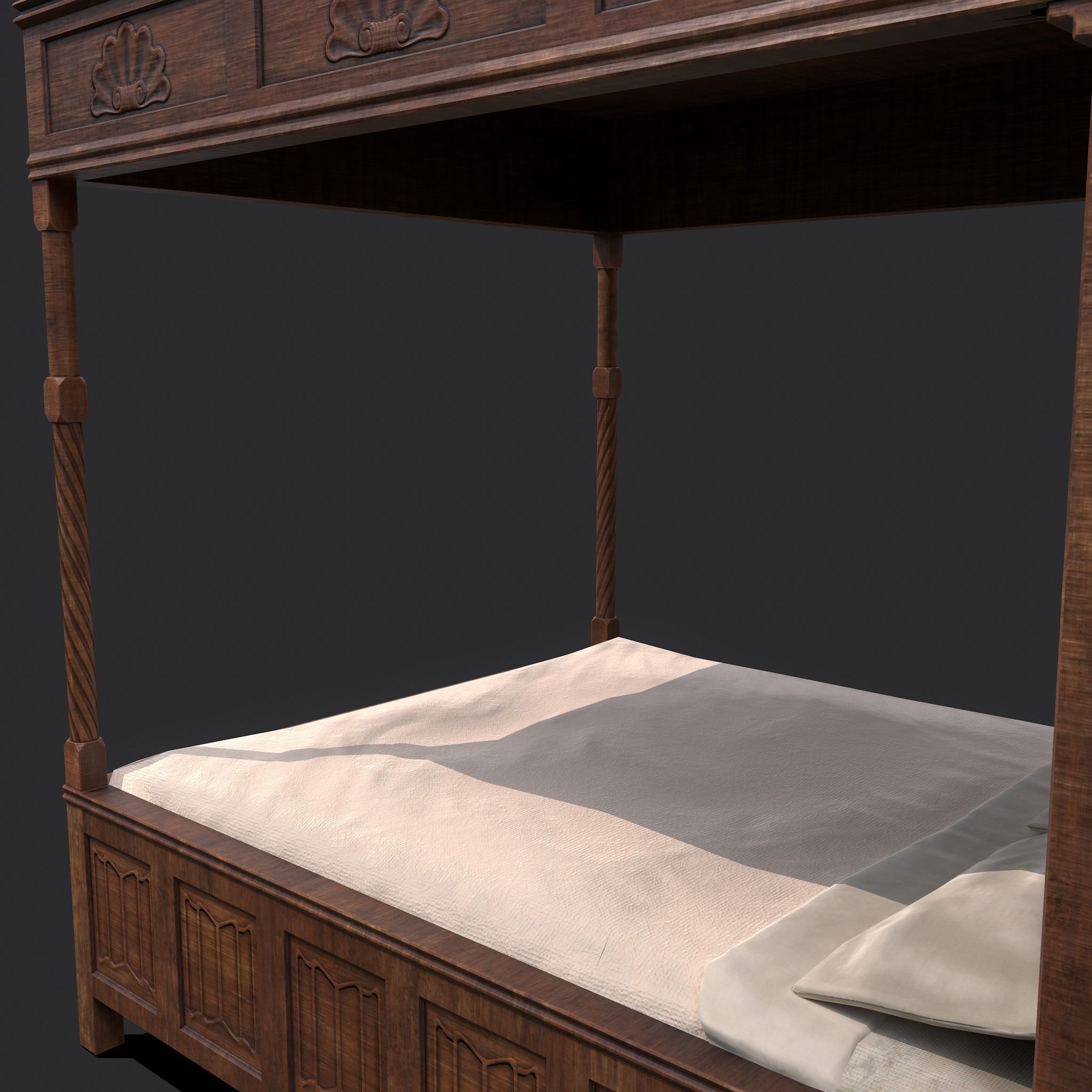 Medieval Elegant Bed Low-poly 3D model_11