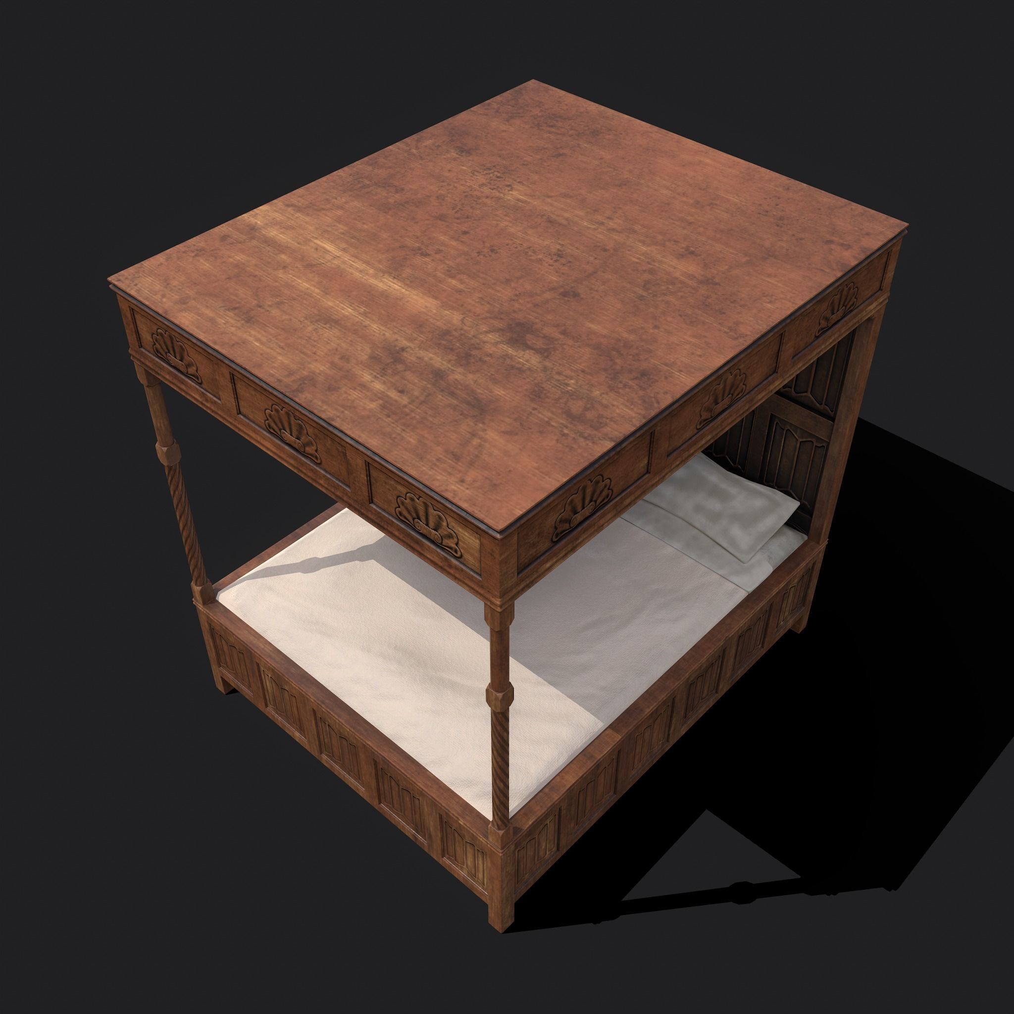 Medieval Elegant Bed Low-poly 3D model_18