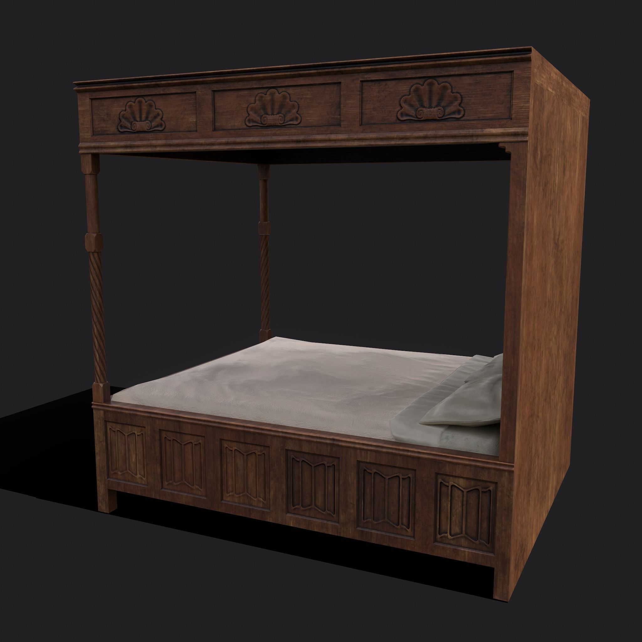 Medieval Elegant Bed Low-poly 3D model_17