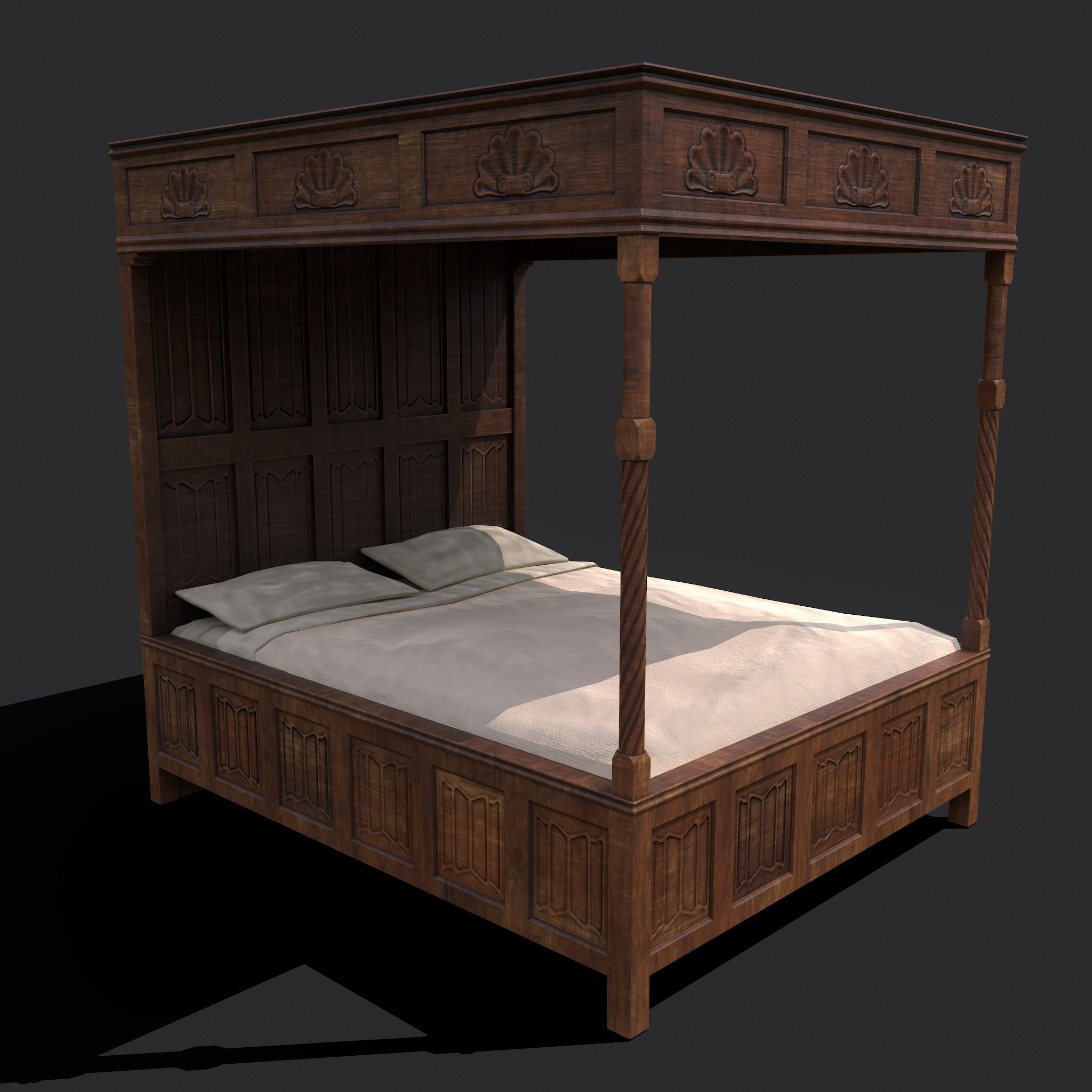 Medieval Elegant Bed Low-poly 3D model_13