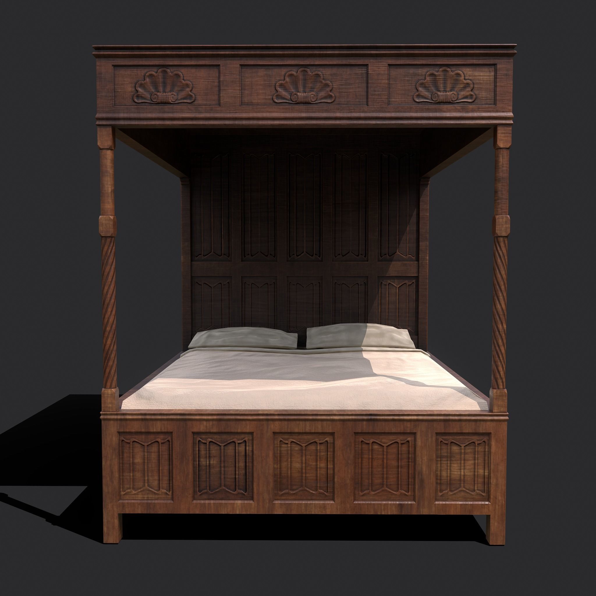 Medieval Elegant Bed Low-poly 3D model_2