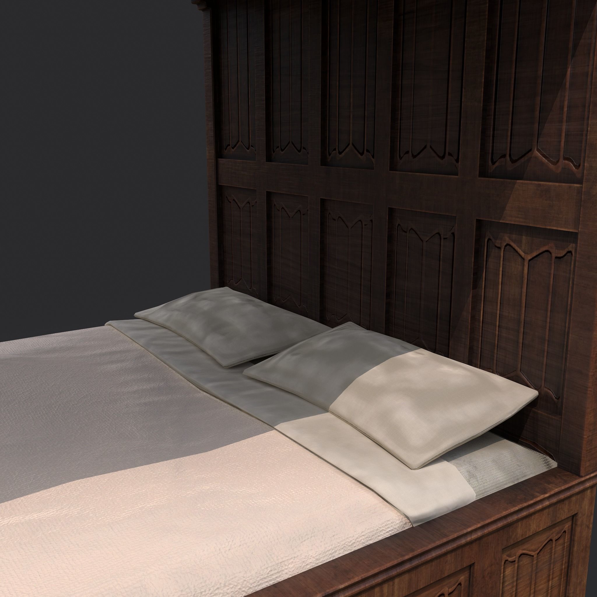 Medieval Elegant Bed Low-poly 3D model_10