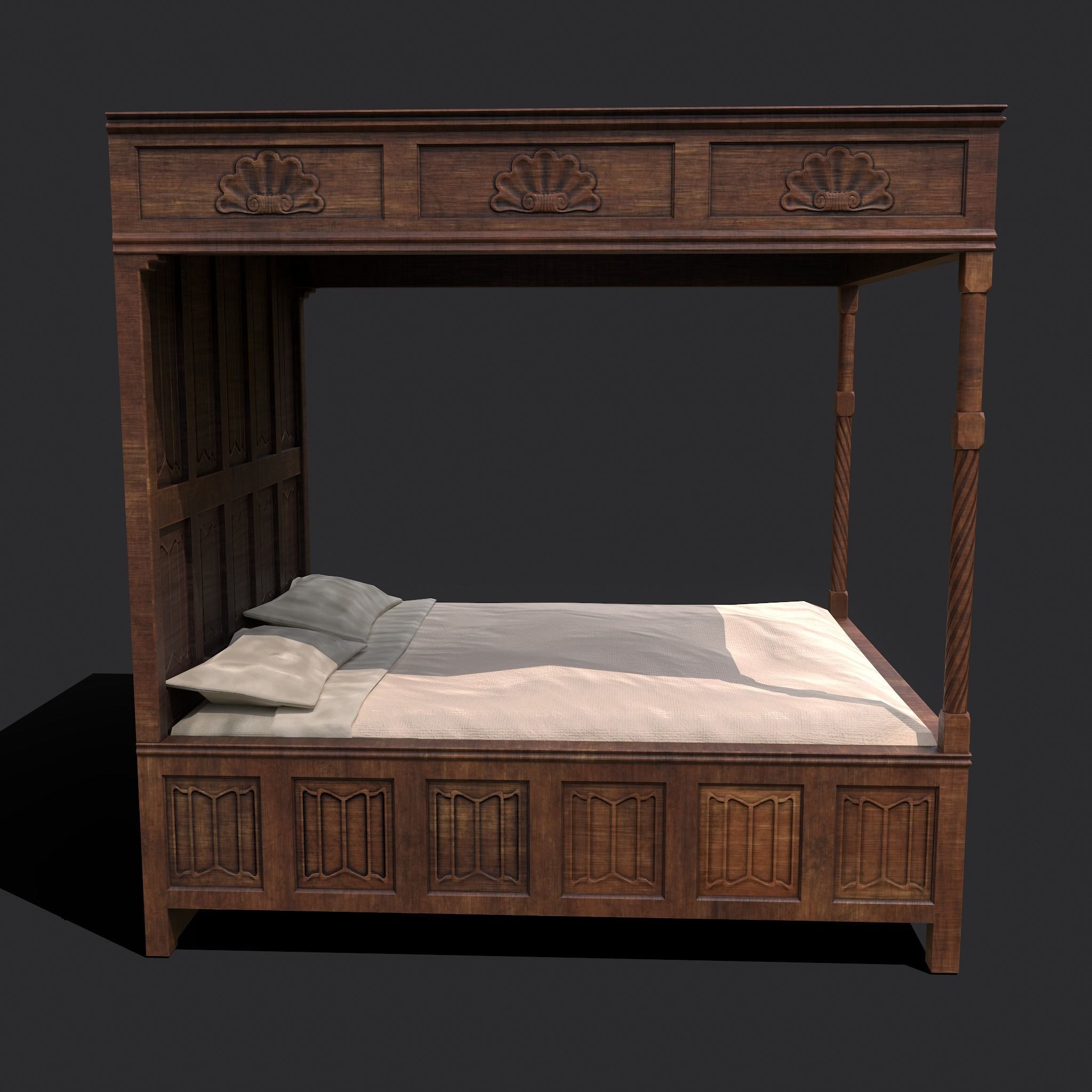 Medieval Elegant Bed Low-poly 3D model_3