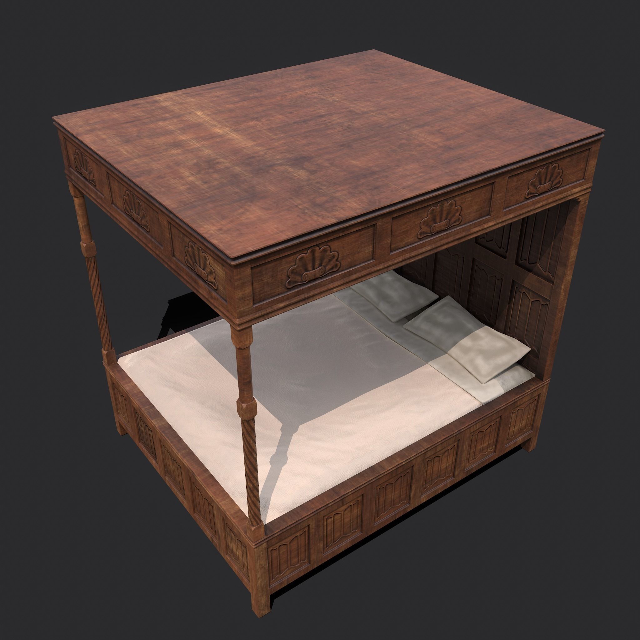 Medieval Elegant Bed Low-poly 3D model_8