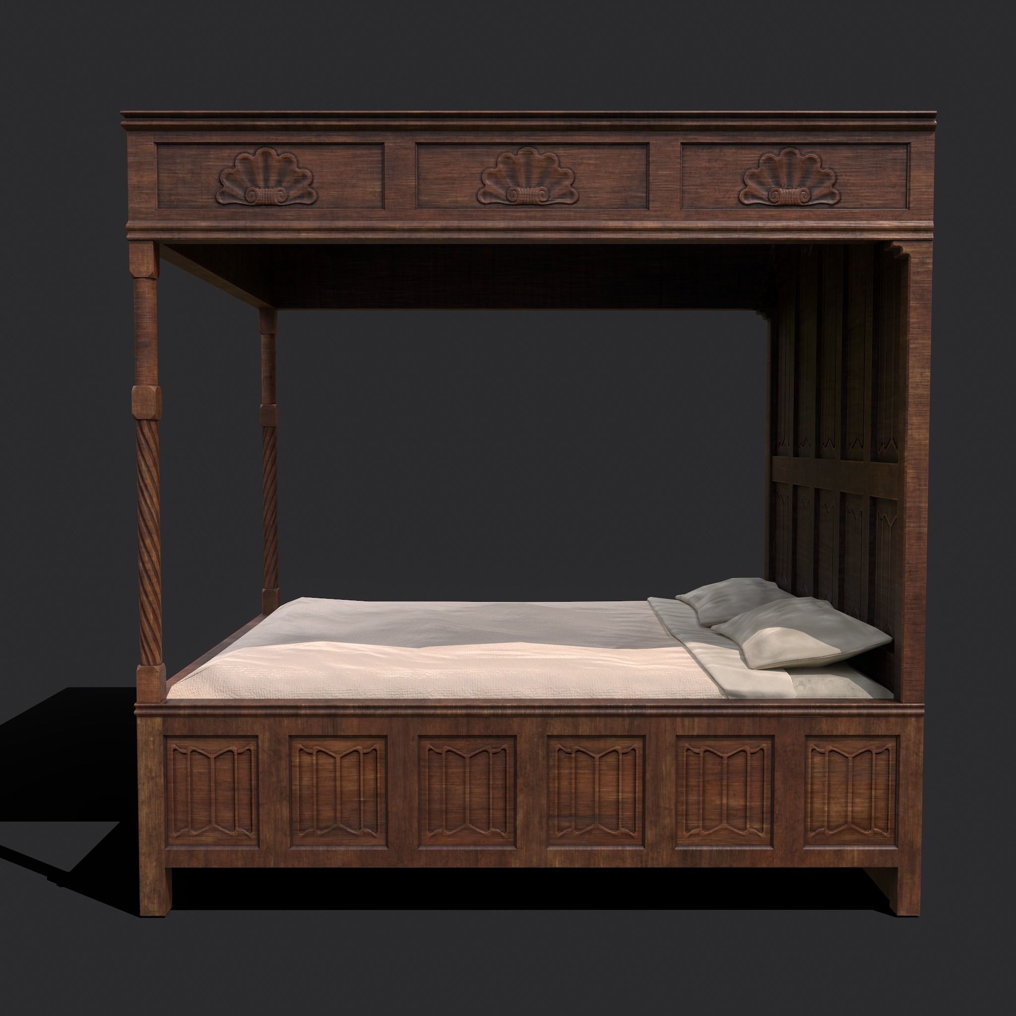 Medieval Elegant Bed Low-poly 3D model_6