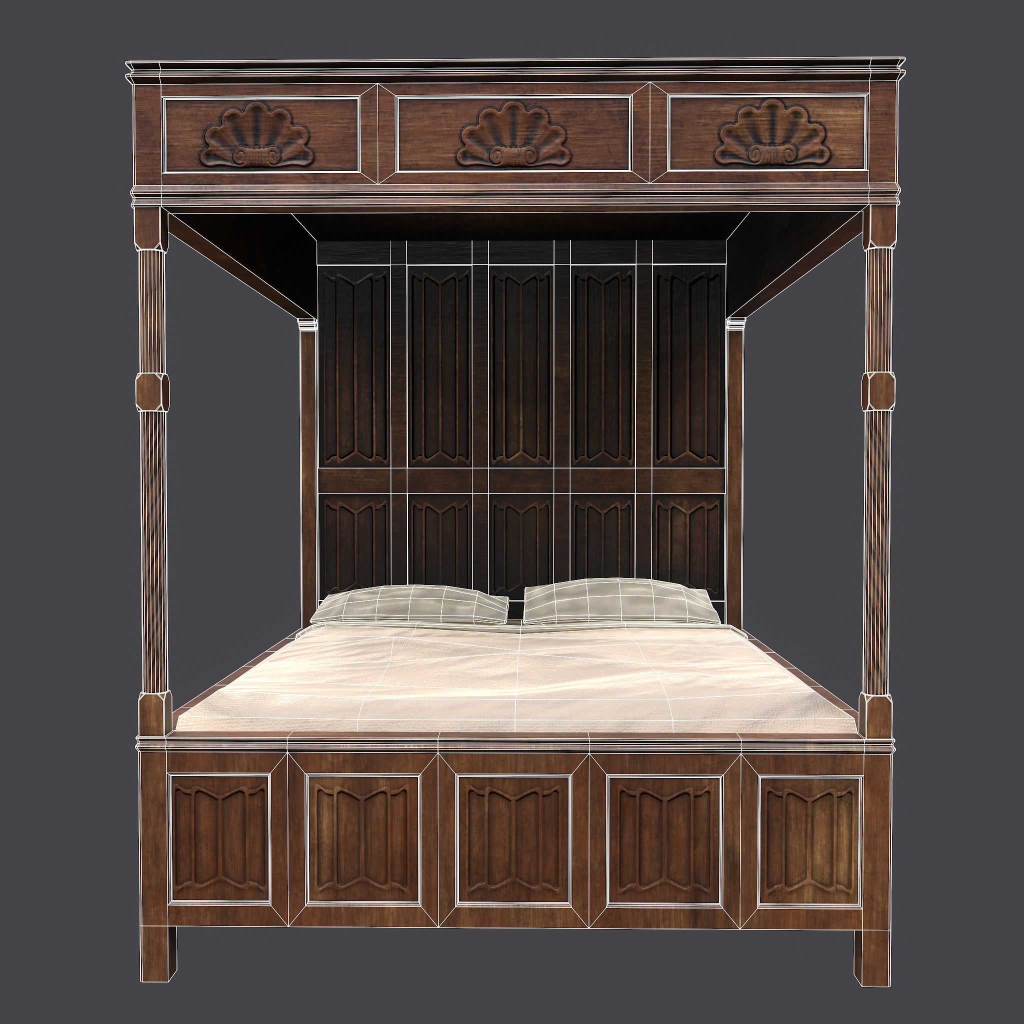 Medieval Elegant Bed Low-poly 3D model_22