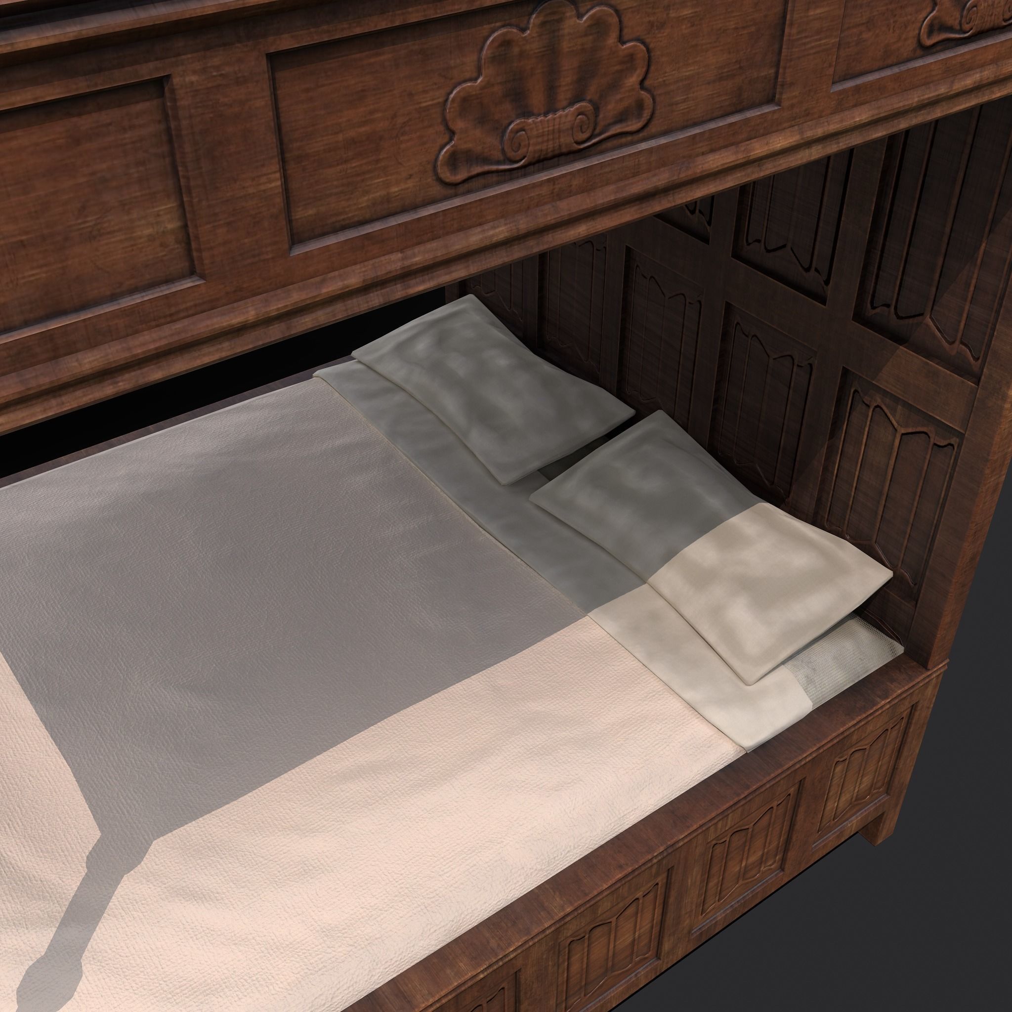 Medieval Elegant Bed Low-poly 3D model_9