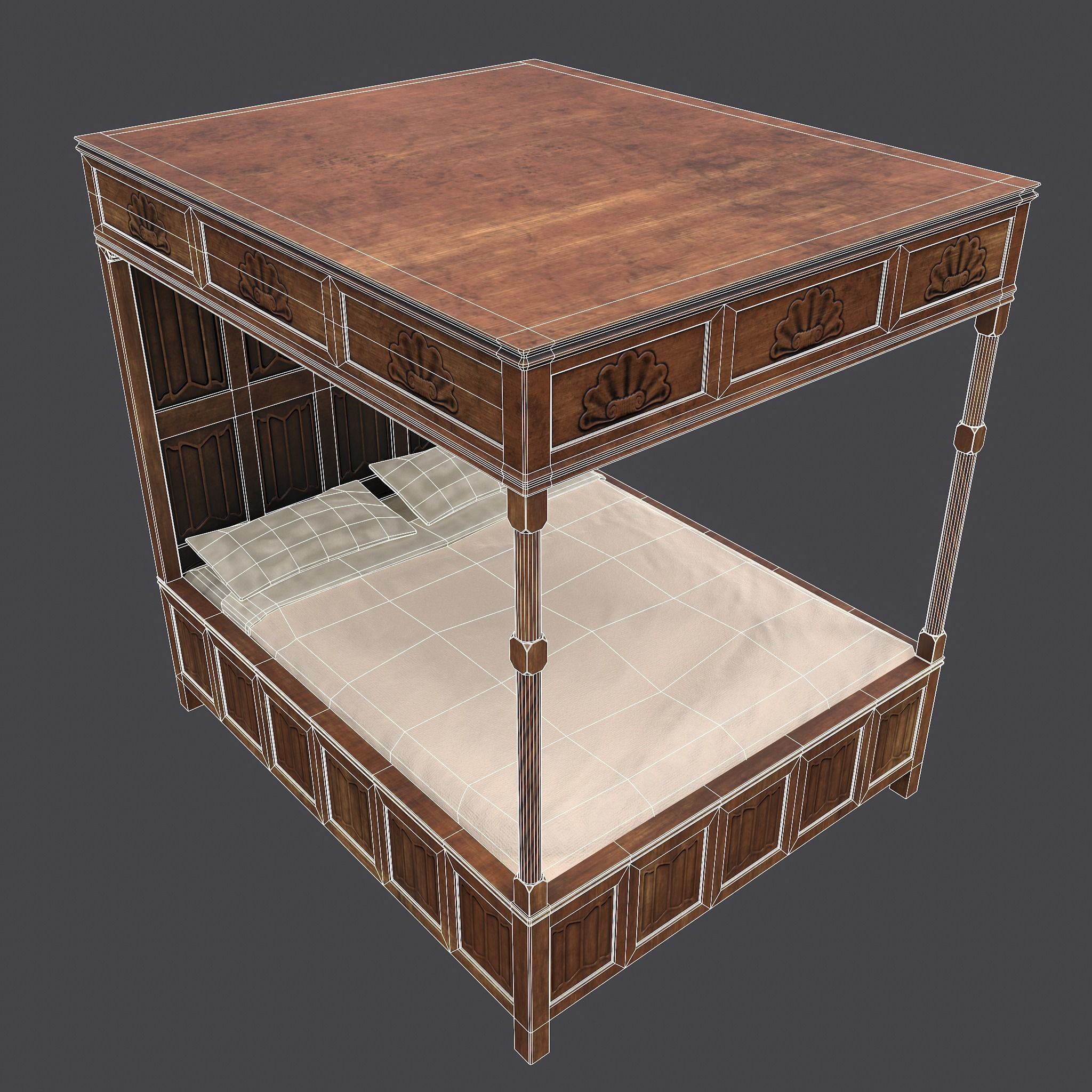 Medieval Elegant Bed Low-poly 3D model_25