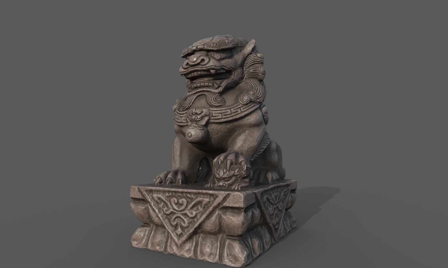 Chinese guardian lion Low-poly 3D model_8