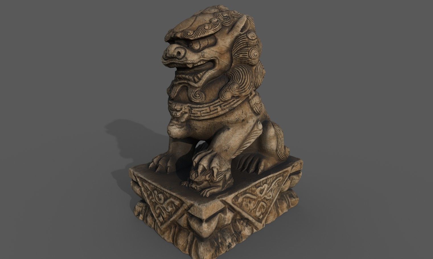 Chinese guardian lion Low-poly 3D model_1