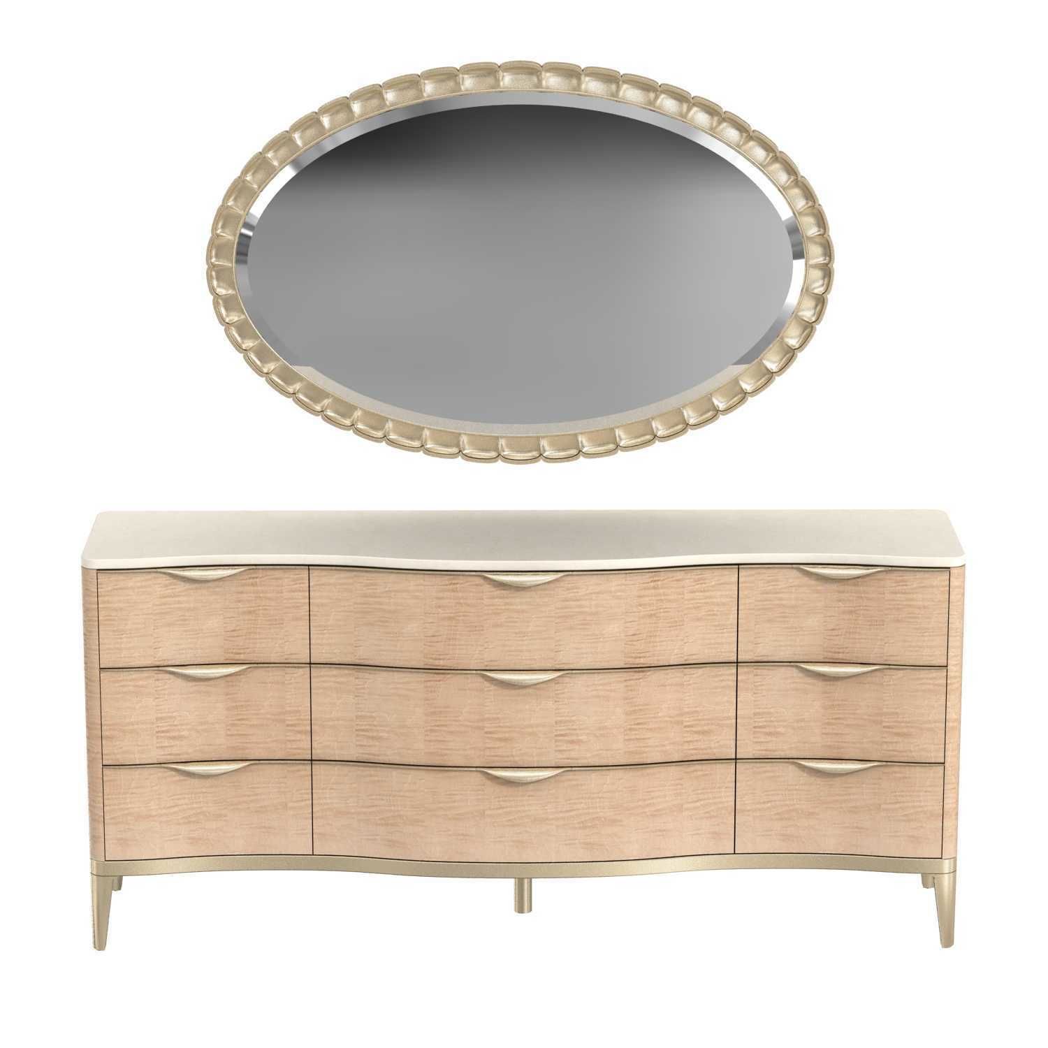 Michael Amini AICO MALIBU CREST Storage Console  Oval  Mirror 3D model_1