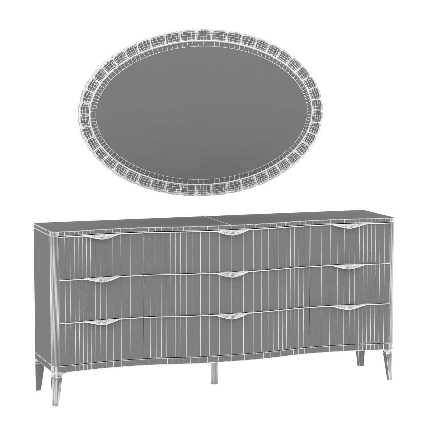 Michael Amini AICO MALIBU CREST Storage Console  Oval  Mirror 3D model_7