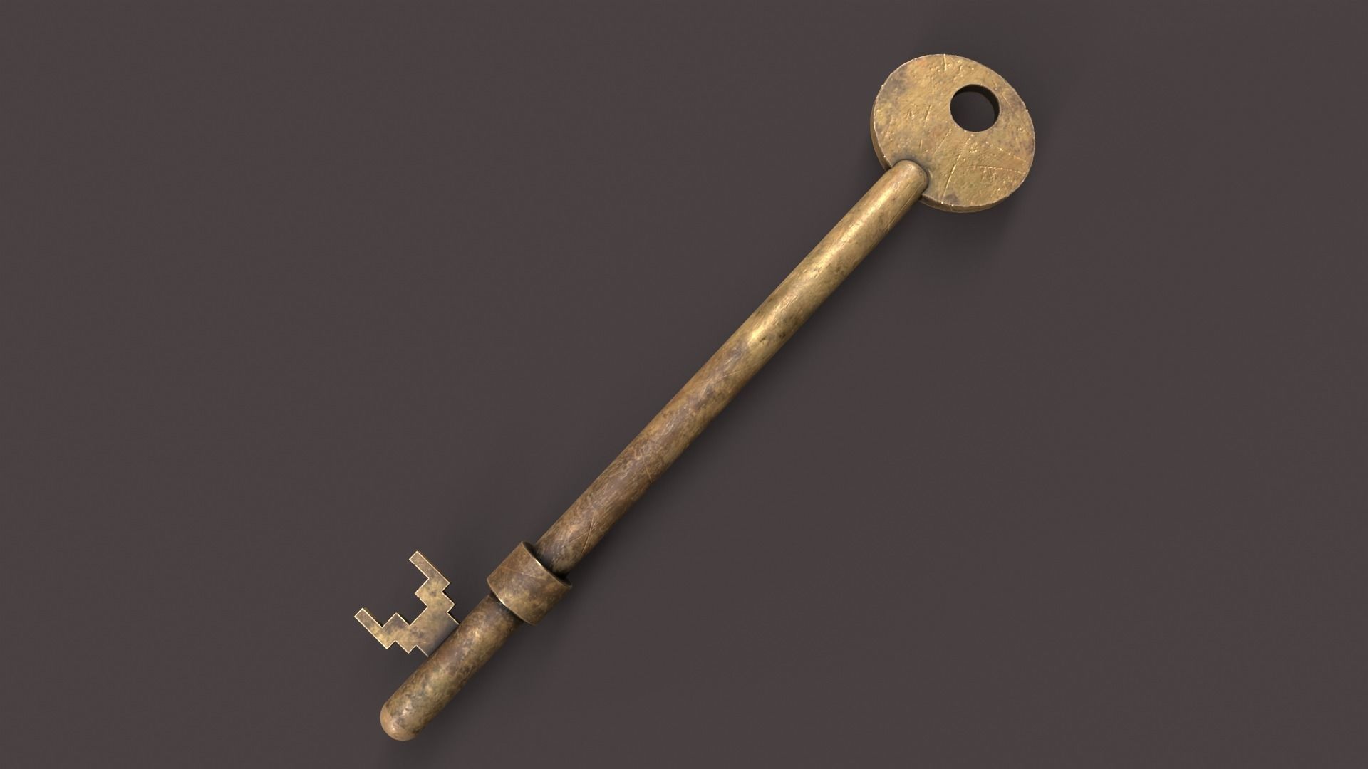 Medieval Copper Key V2 Low-poly 3D model_11