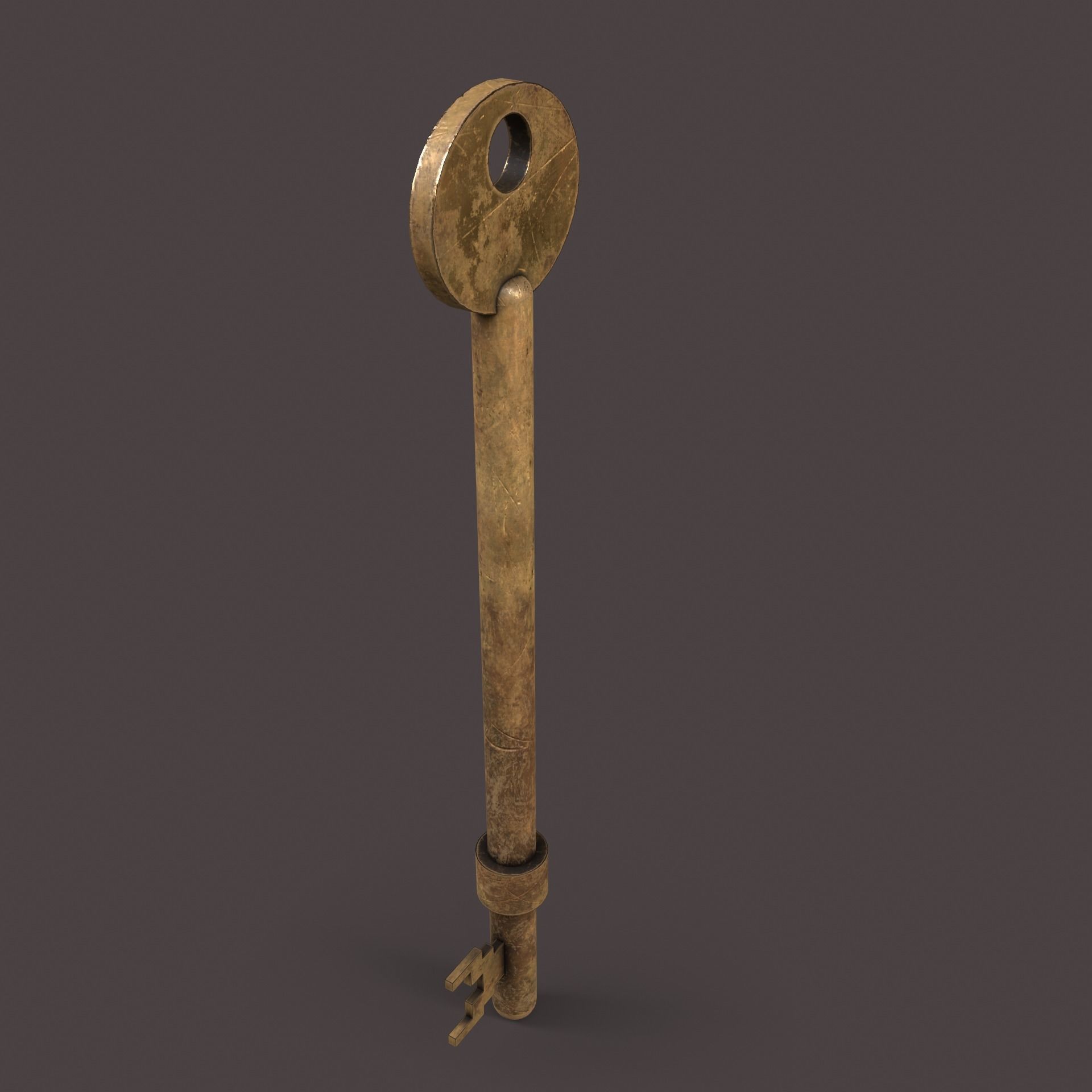 Medieval Copper Key V2 Low-poly 3D model_8