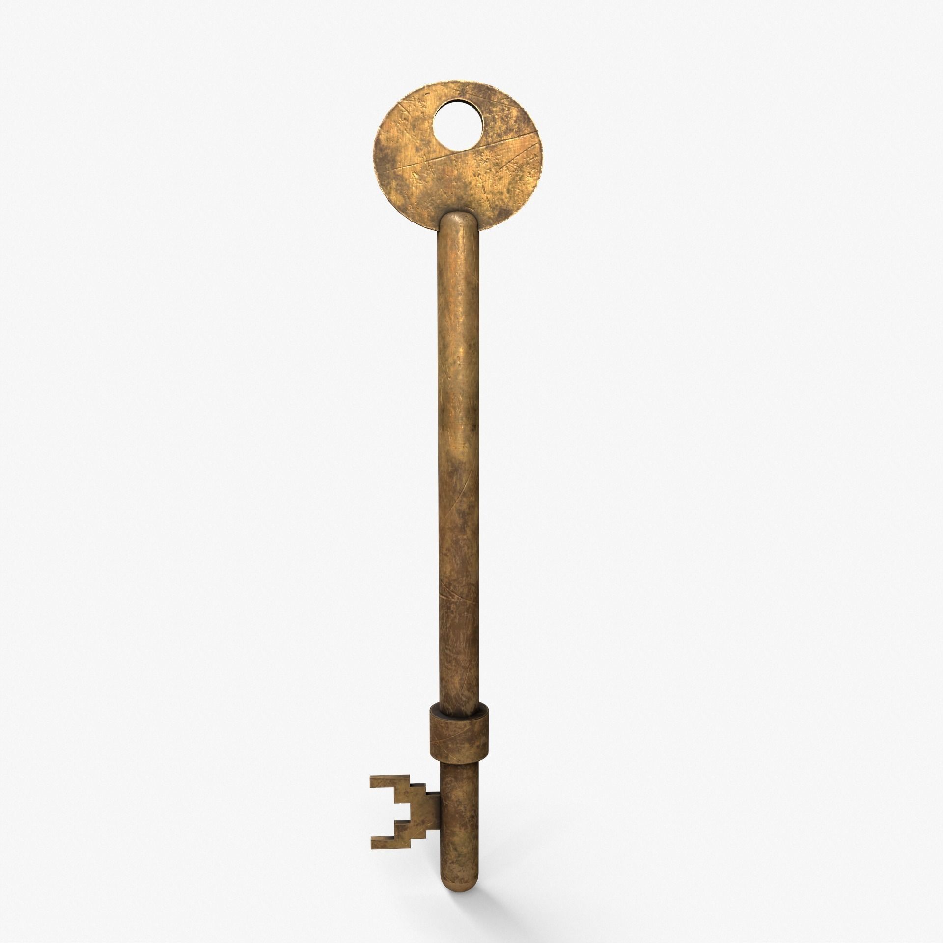 Medieval Copper Key V2 Low-poly 3D model_3