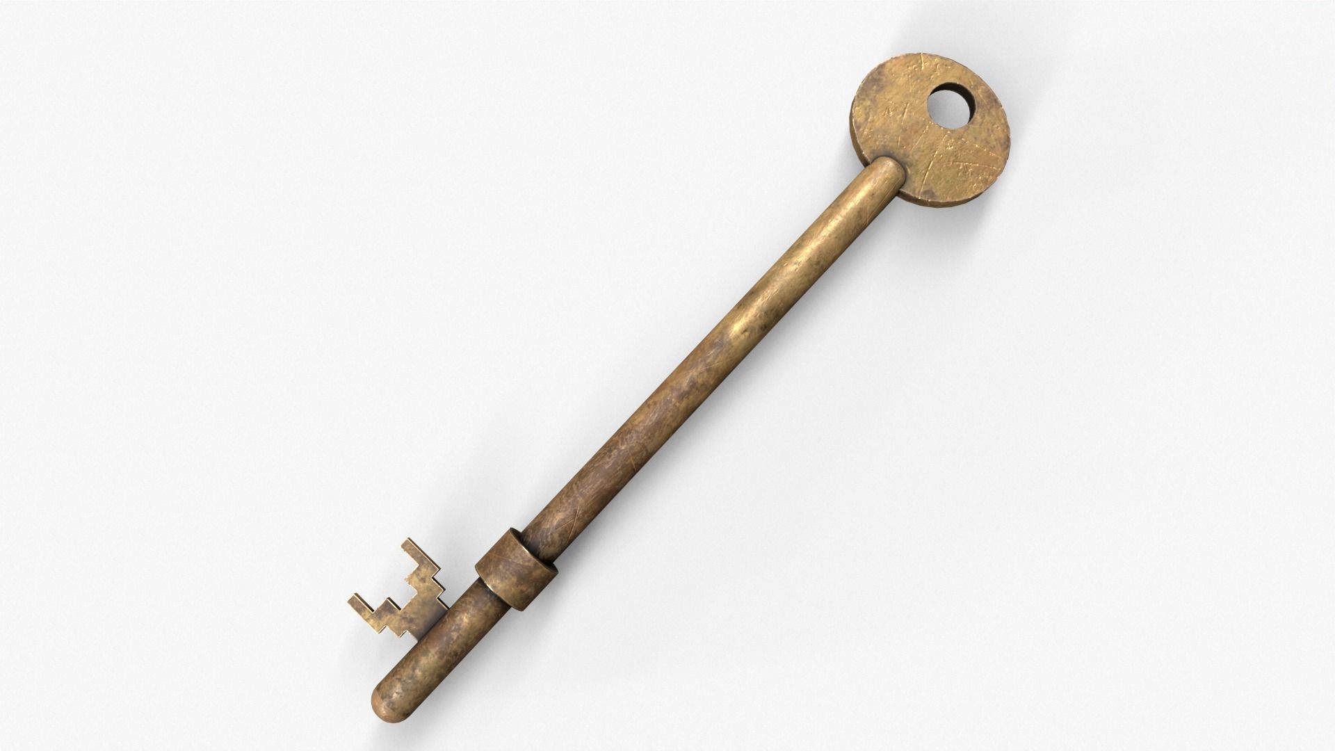 Medieval Copper Key V2 Low-poly 3D model_9