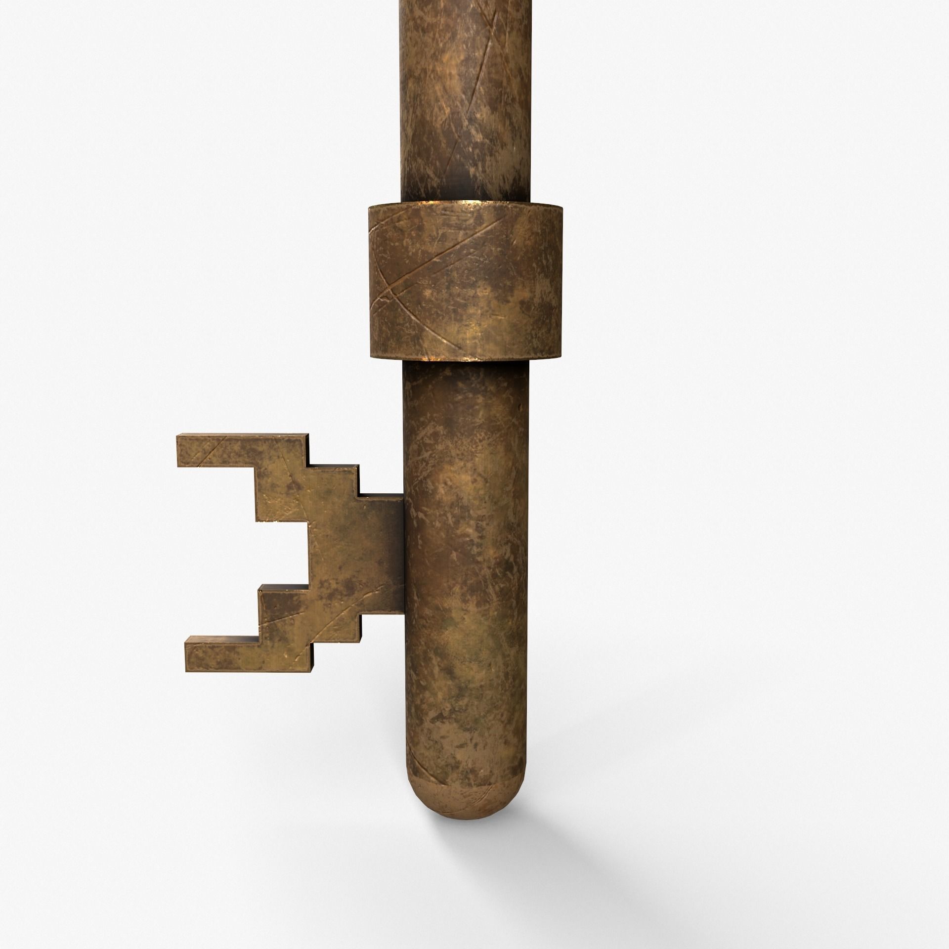 Medieval Copper Key V2 Low-poly 3D model_7