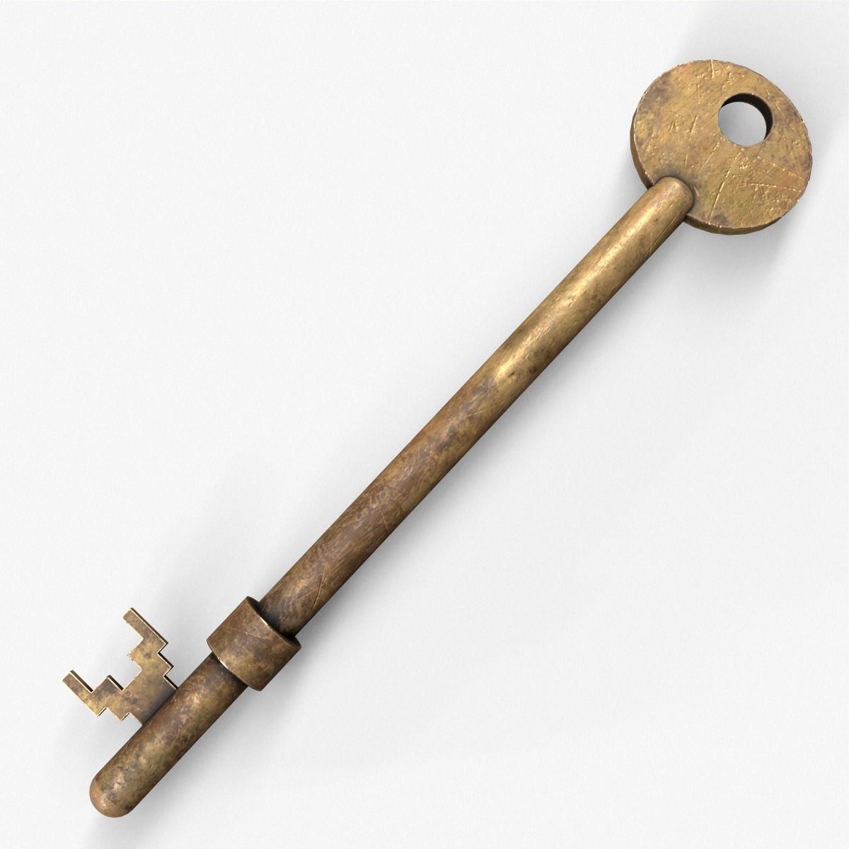 Medieval Copper Key V2 Low-poly 3D model_10