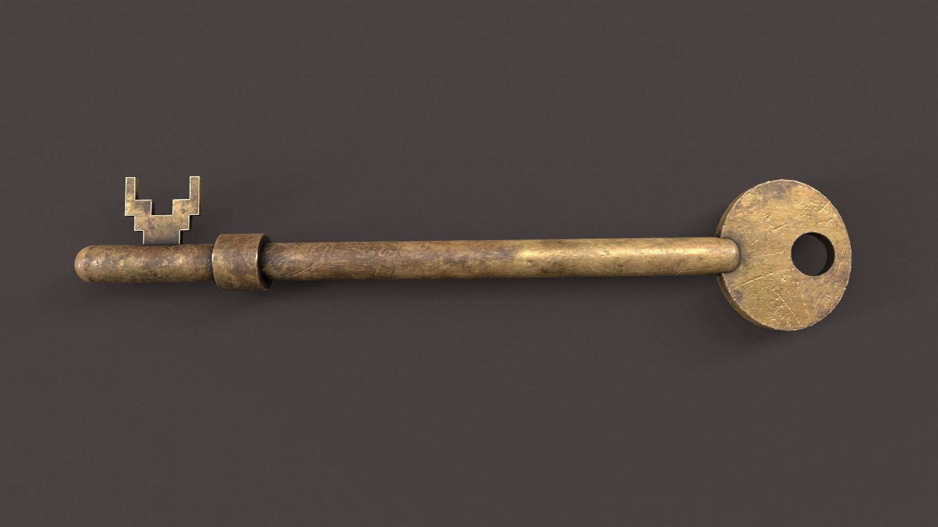 Medieval Copper Key V2 Low-poly 3D model_2