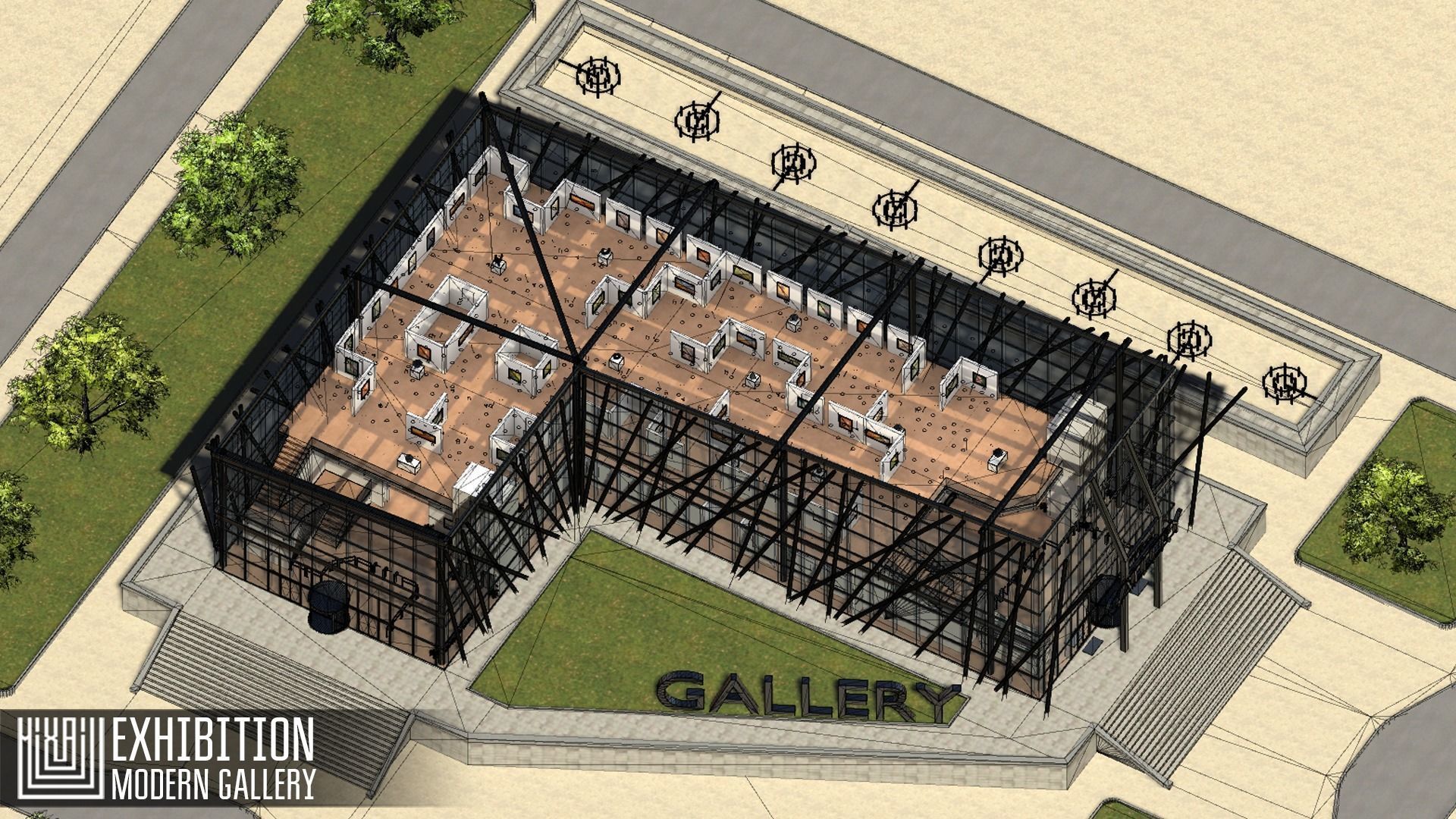 Exhibition - modern gallery Low-poly 3D model_22