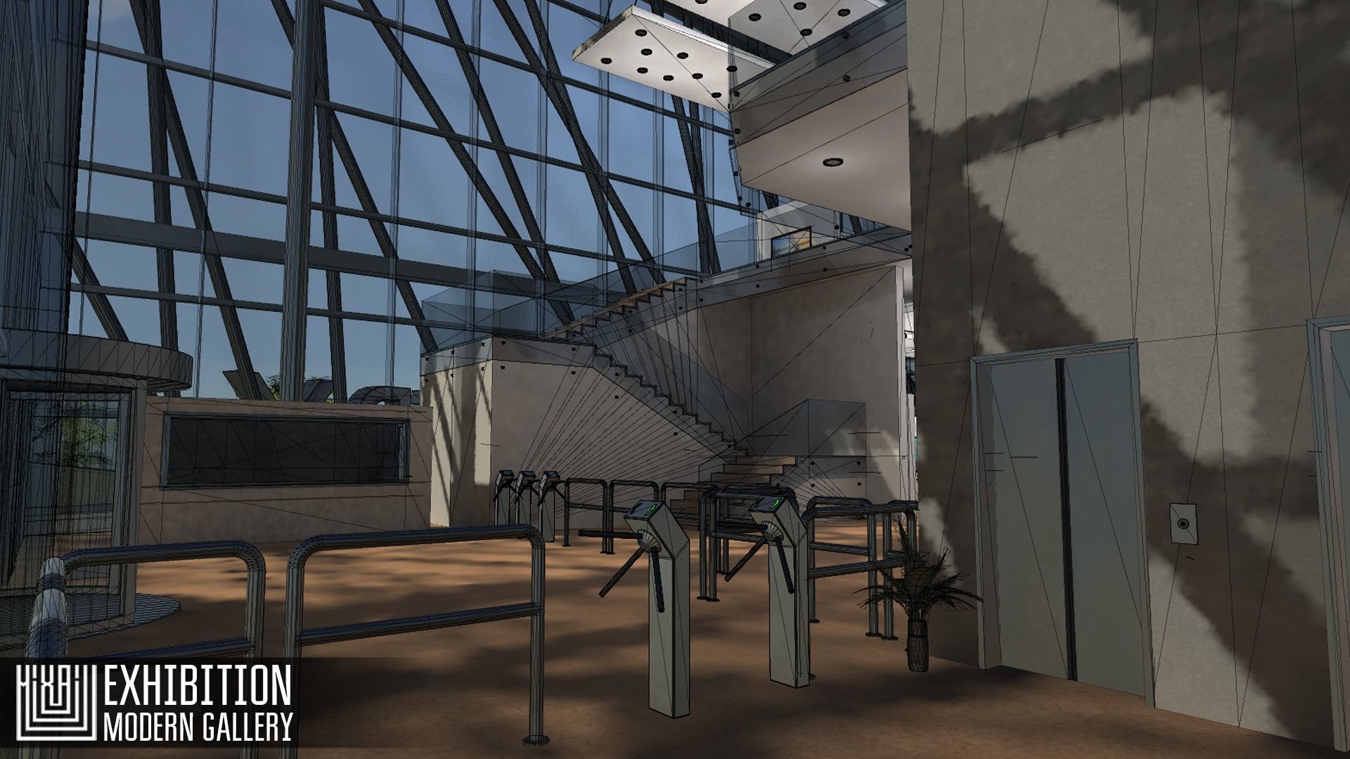 Exhibition - modern gallery Low-poly 3D model_18
