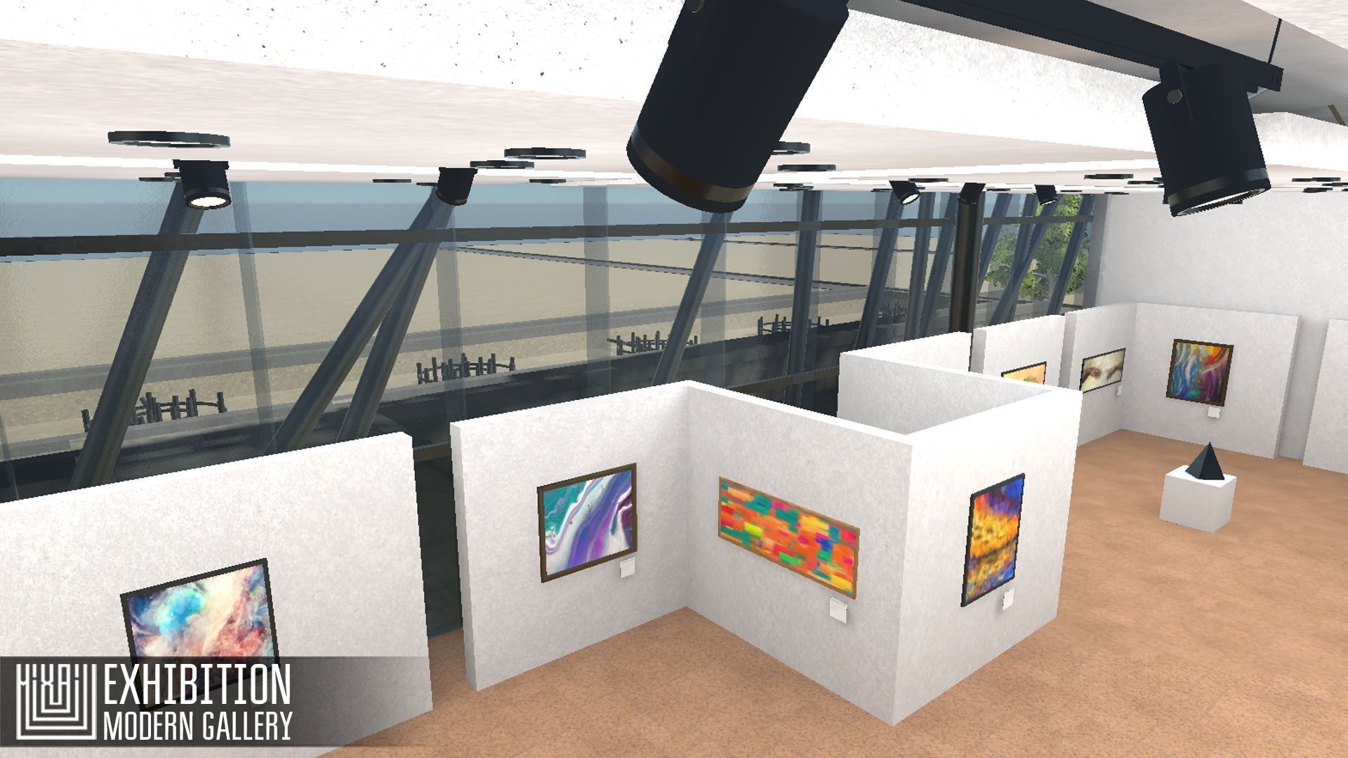 Exhibition - modern gallery Low-poly 3D model_8