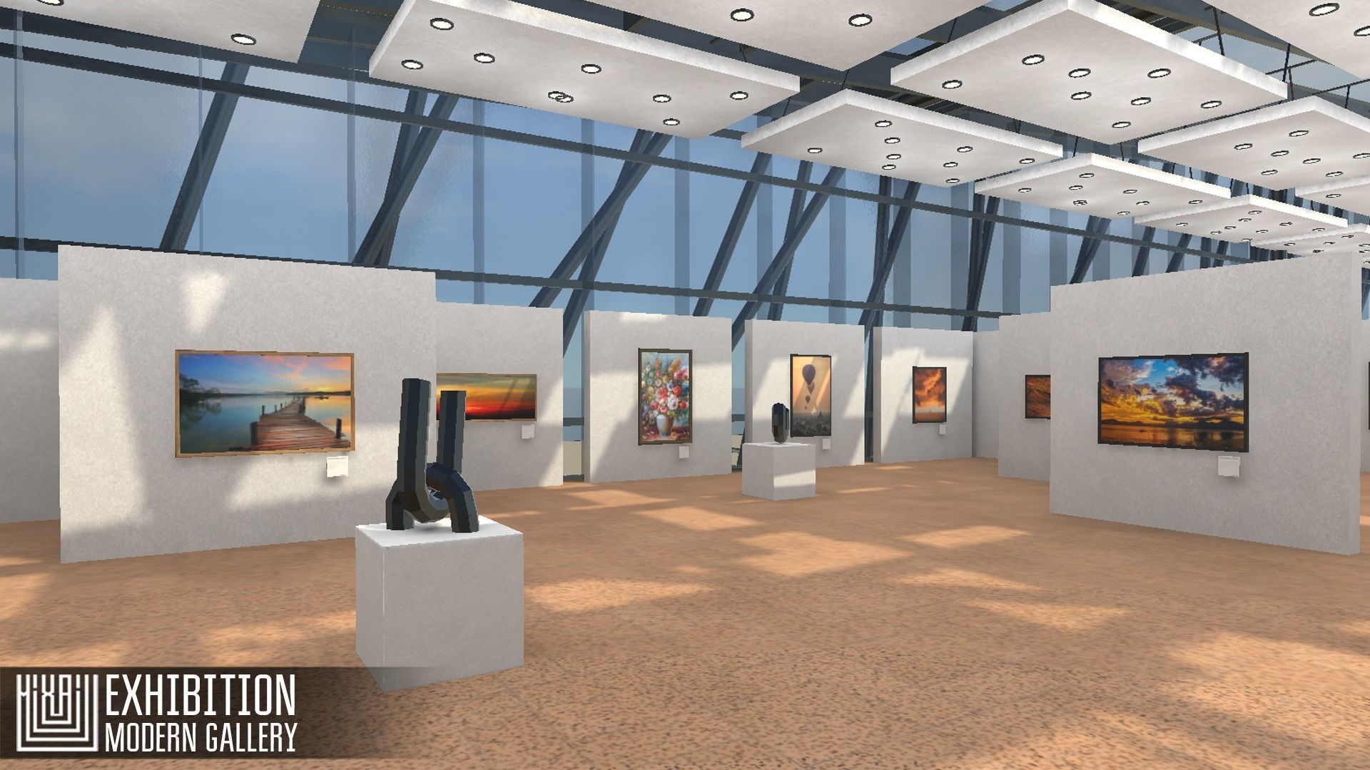 Exhibition - modern gallery Low-poly 3D model_6