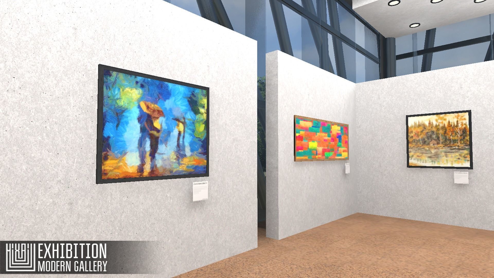 Exhibition - modern gallery Low-poly 3D model_9
