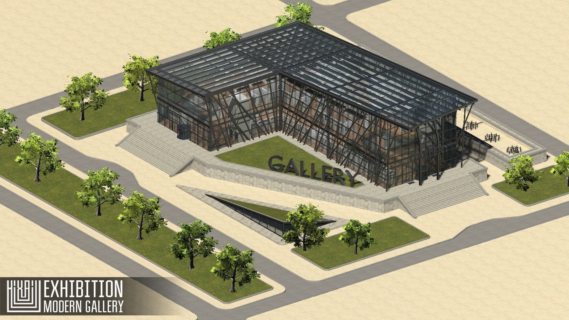 Exhibition - modern gallery Low-poly 3D model_4