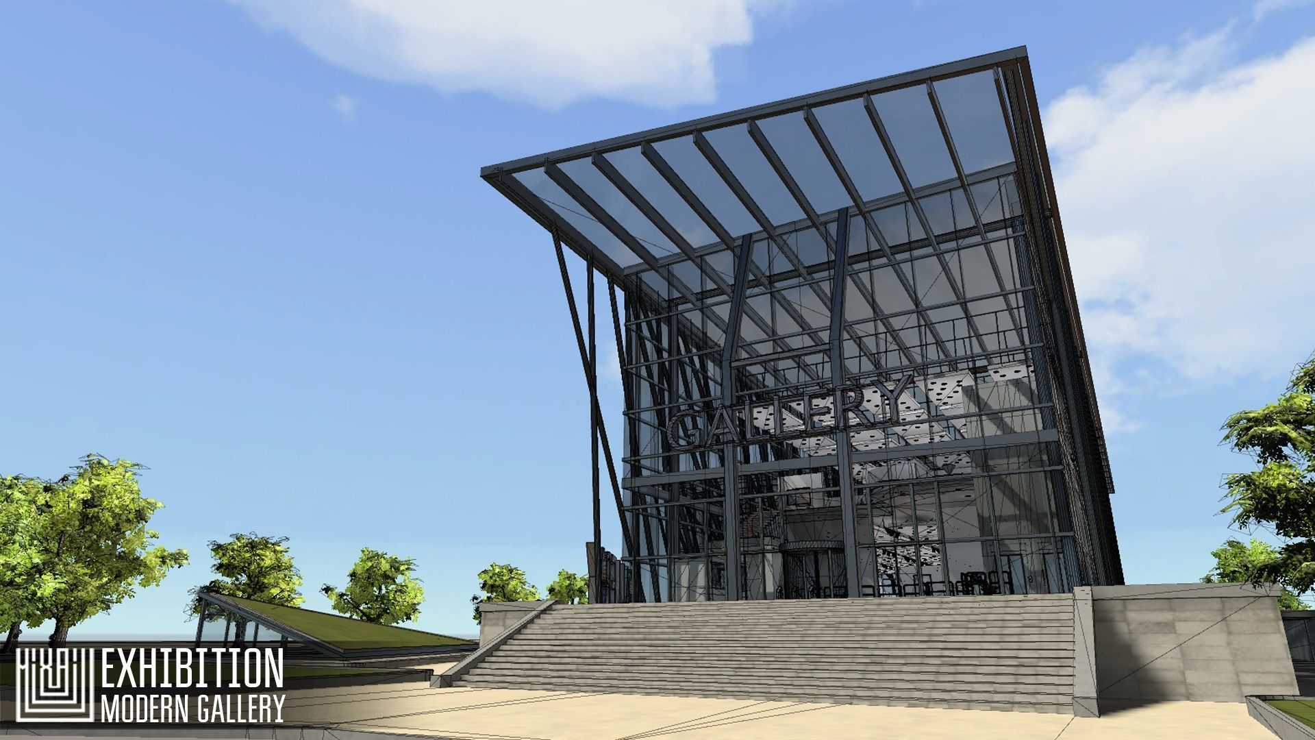 Exhibition - modern gallery Low-poly 3D model_23