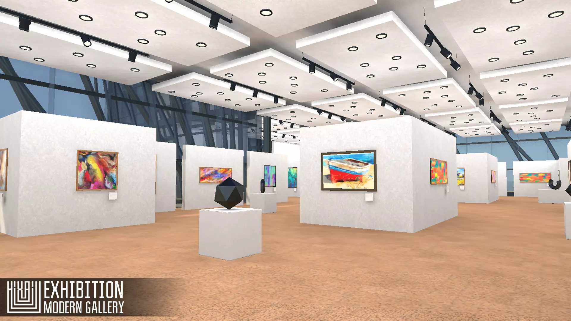 Exhibition - modern gallery Low-poly 3D model_0