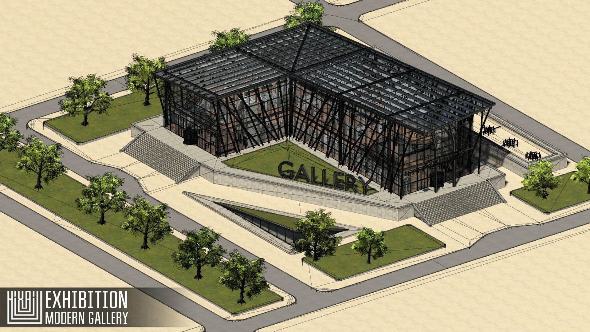 Exhibition - modern gallery Low-poly 3D model_20