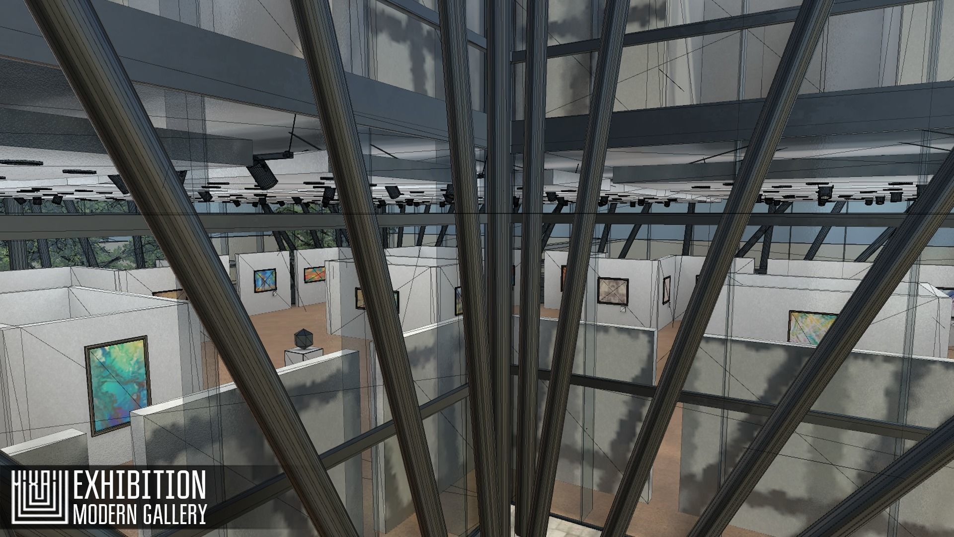 Exhibition - modern gallery Low-poly 3D model_17