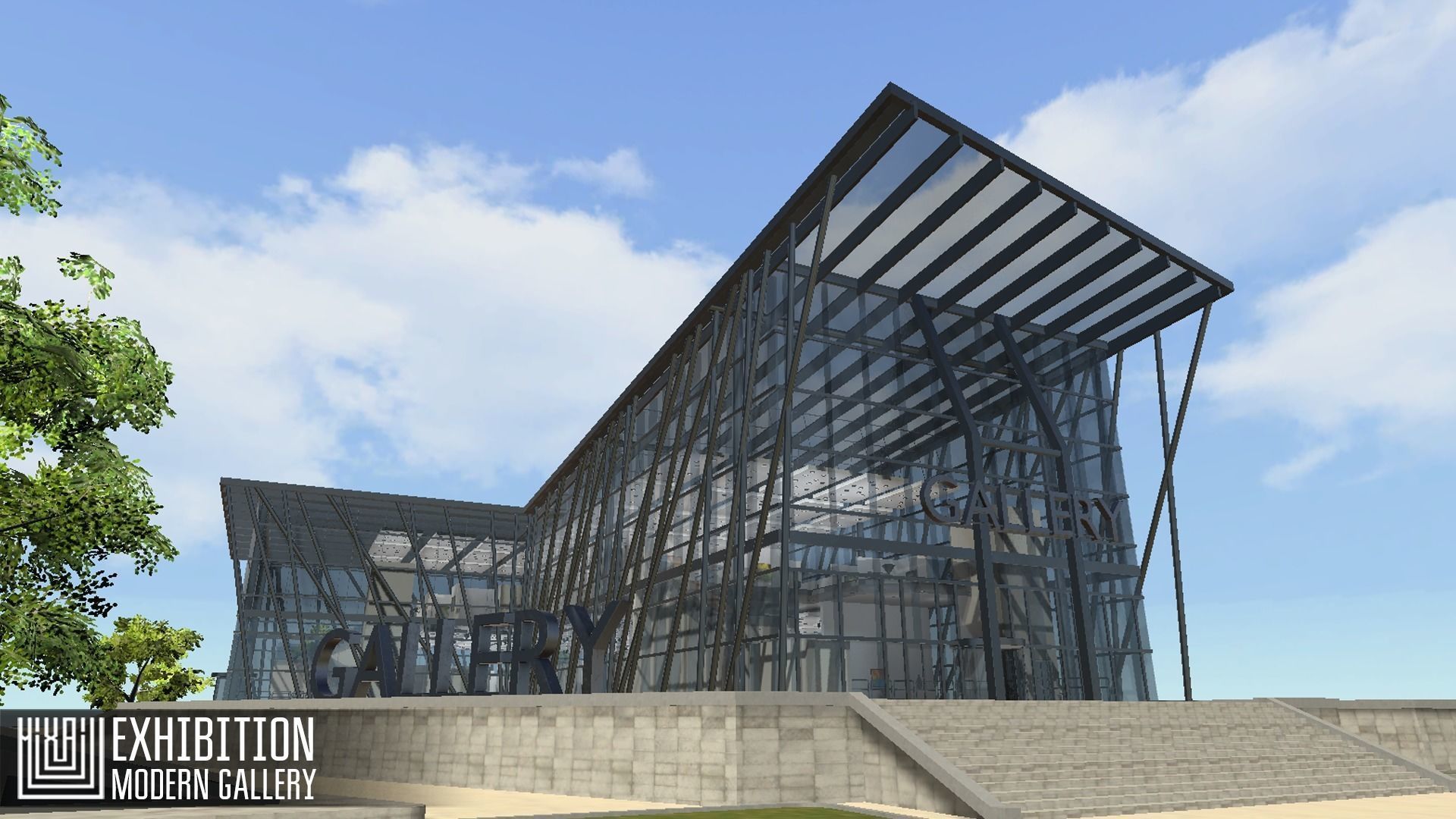 Exhibition - modern gallery Low-poly 3D model_2